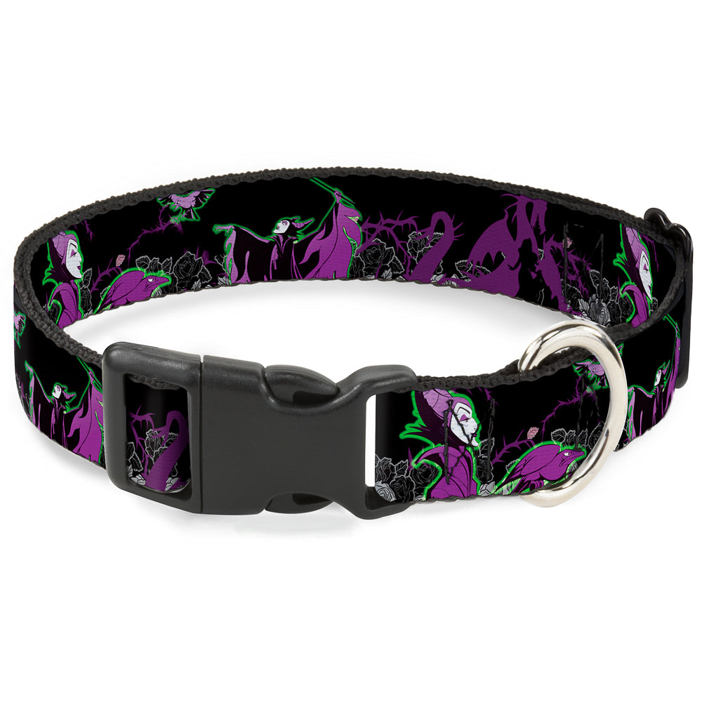 Plastic Clip Collar - Maleficent & Diablo Black Roses/Purples Plastic Clip Collars Disney