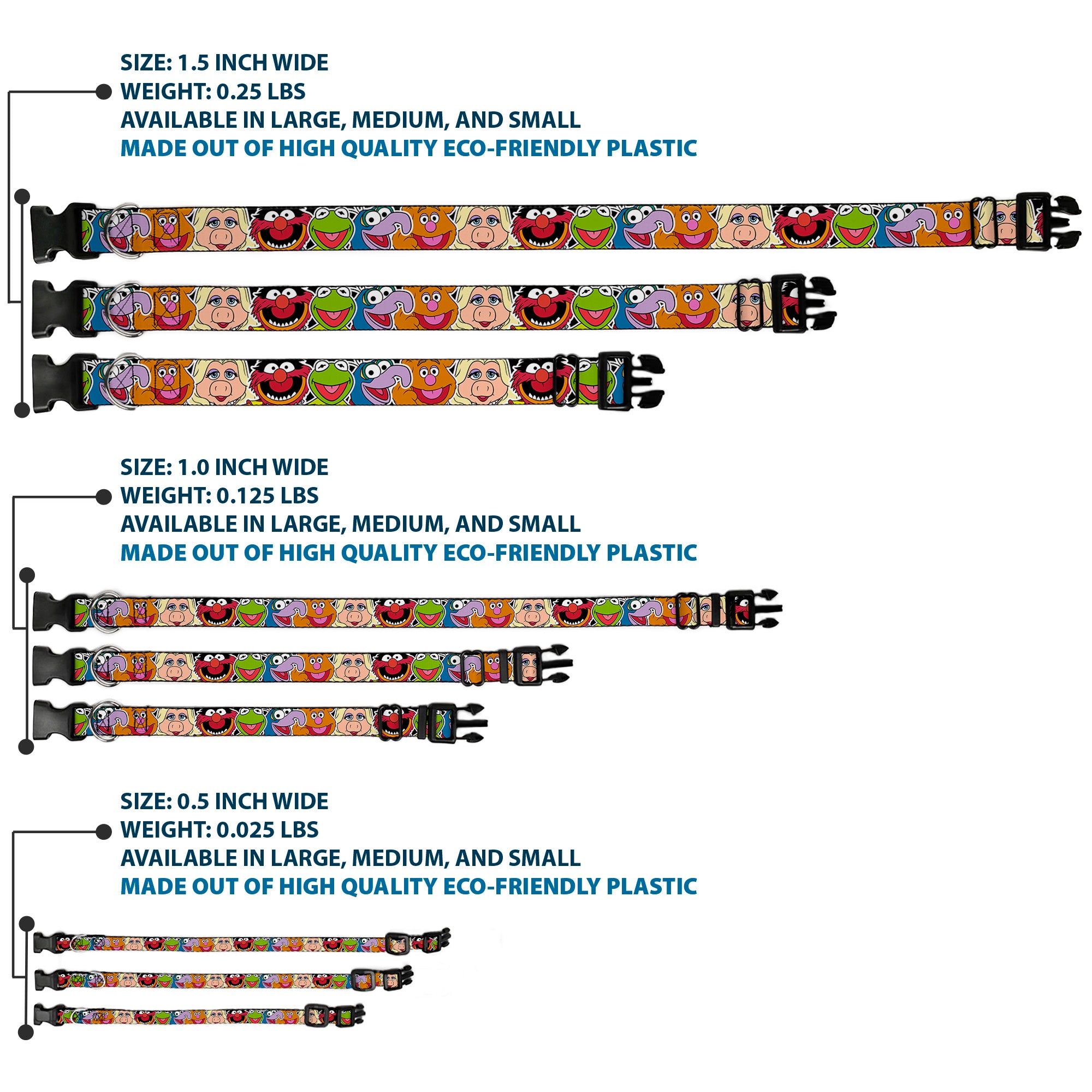Plastic Clip Collar - Muppets Faces CLOSE-UP Black Plastic Clip Collars Disney
