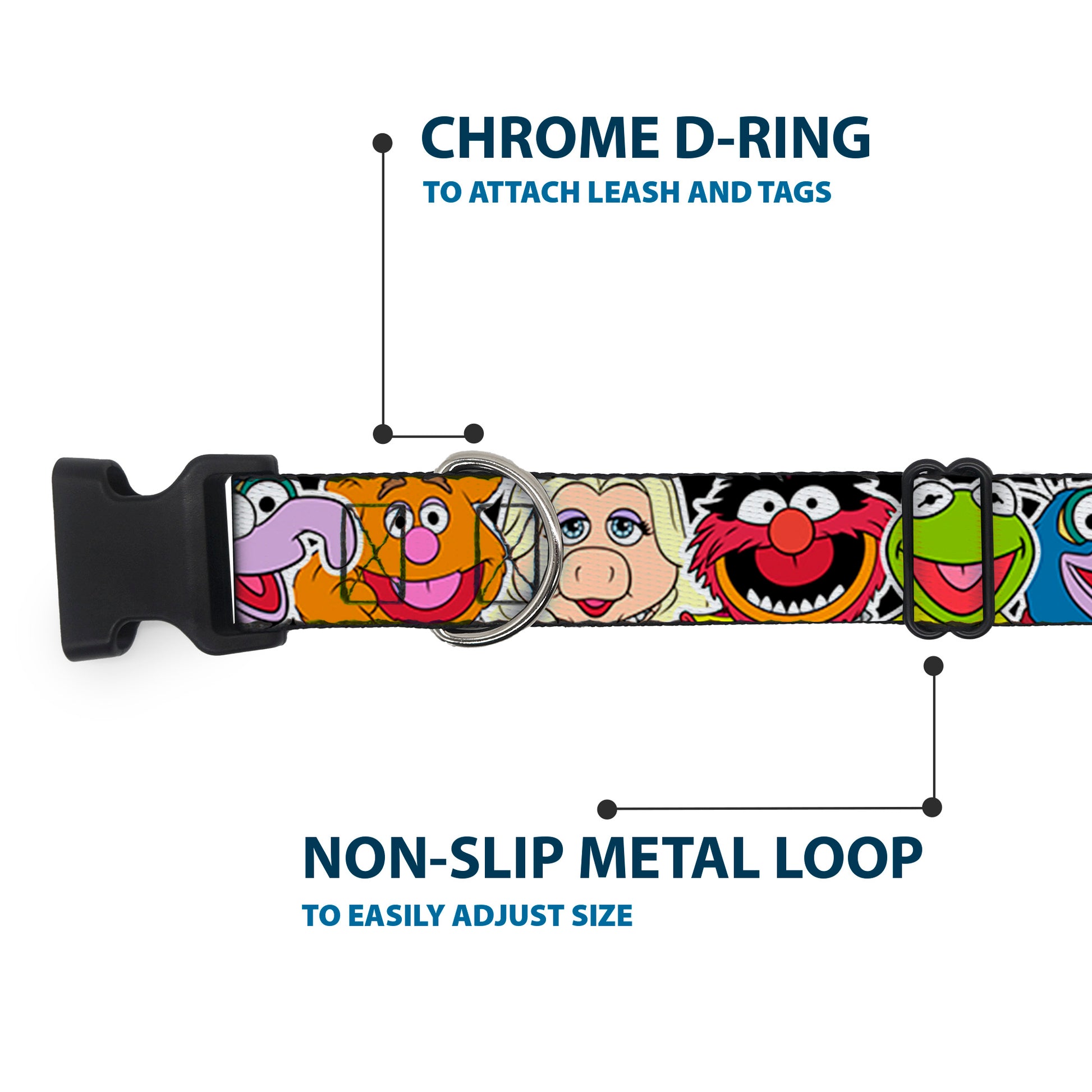 Plastic Clip Collar - Muppets Faces CLOSE-UP Black Plastic Clip Collars Disney