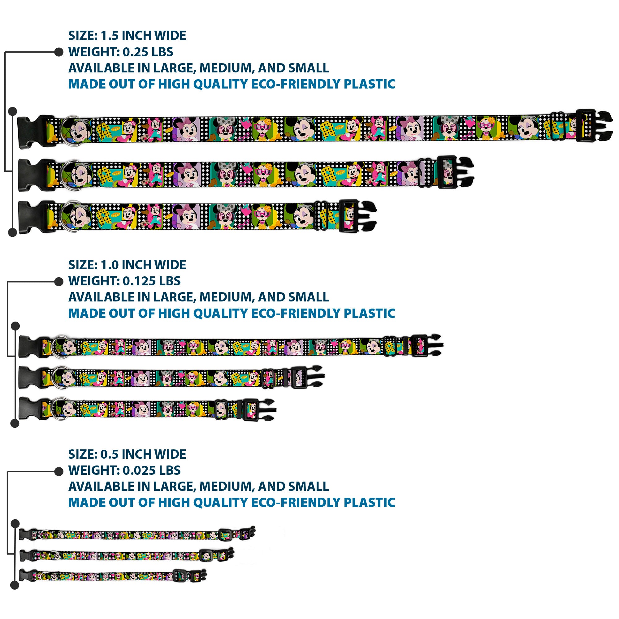 Plastic Clip Collar - Mini Minnie Fashion Poses/Polka Dot Black/White/Multi Color Plastic Clip Collars Disney