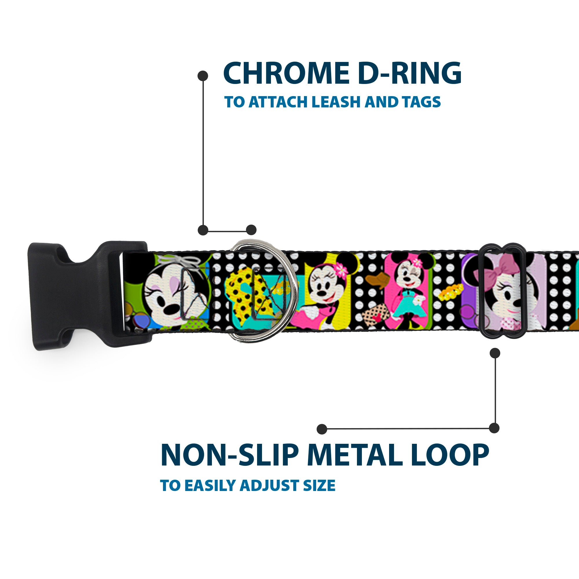 Plastic Clip Collar - Mini Minnie Fashion Poses/Polka Dot Black/White/Multi Color Plastic Clip Collars Disney