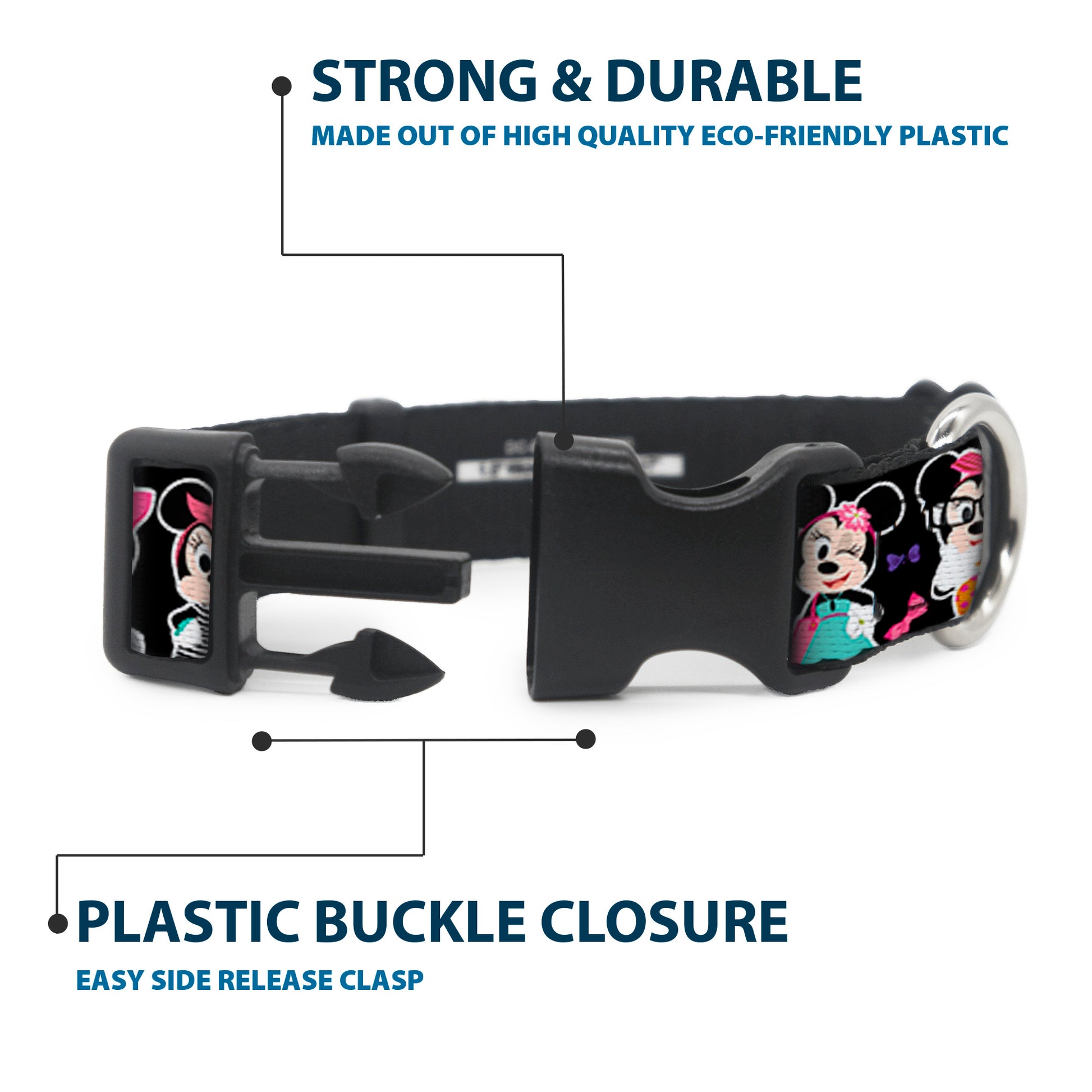 Plastic Clip Collar - Mini Minnie Expressions/Bows Black/Multi Color Plastic Clip Collars Disney