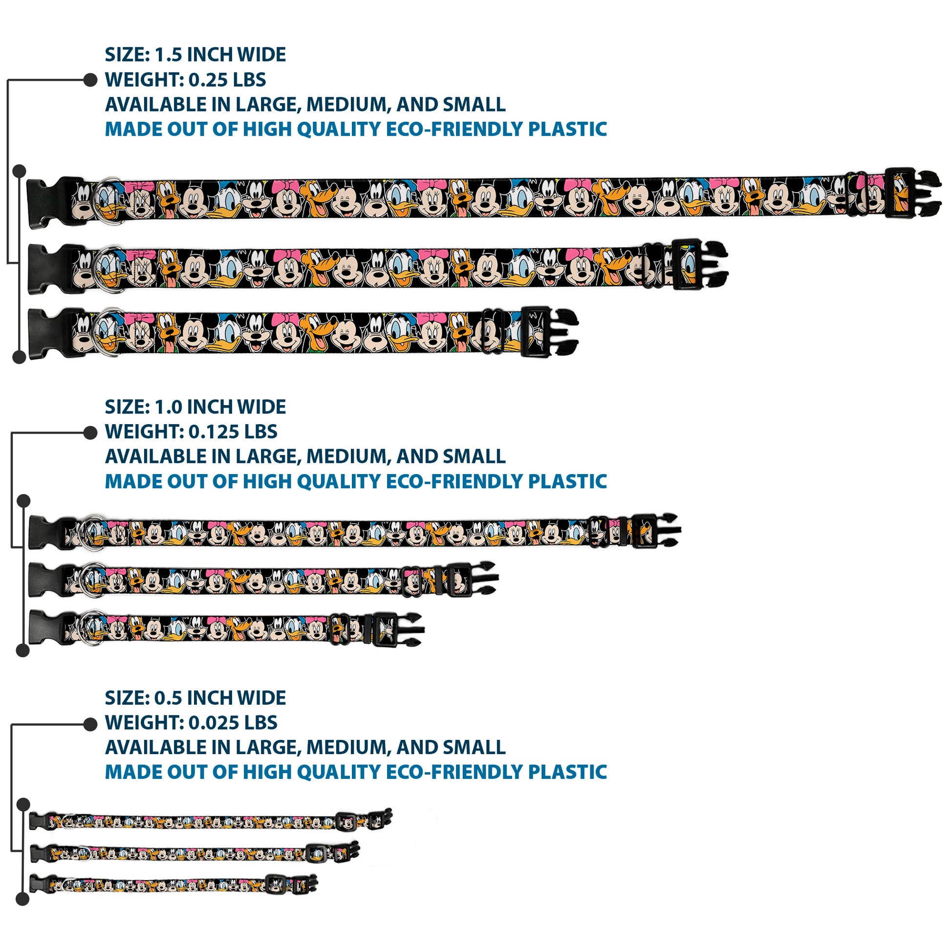 Plastic Clip Collar - Classic Disney Character Faces Black Plastic Clip Collars Disney