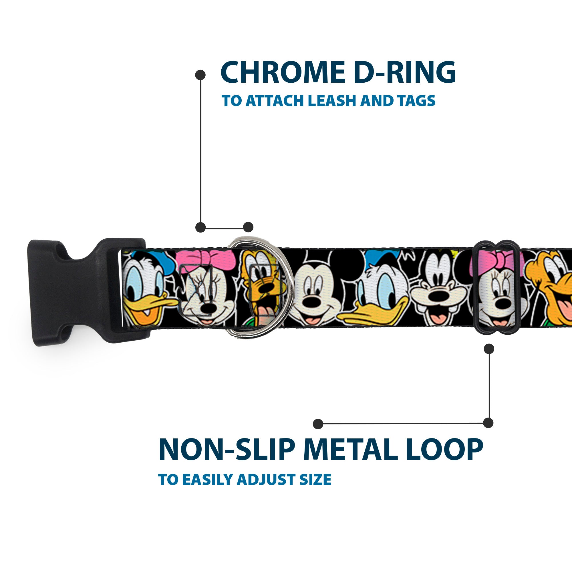 Plastic Clip Collar - Classic Disney Character Faces Black Plastic Clip Collars Disney