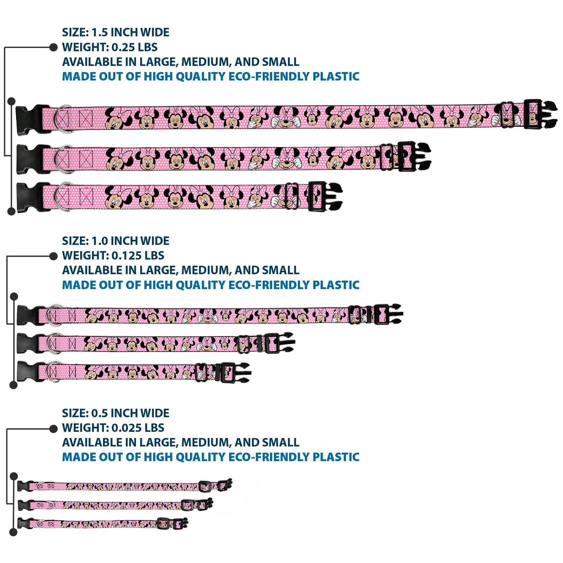 Plastic Clip Collar - Minnie Mouse Expressions Polka Dot Pink/White Plastic Clip Collars Disney