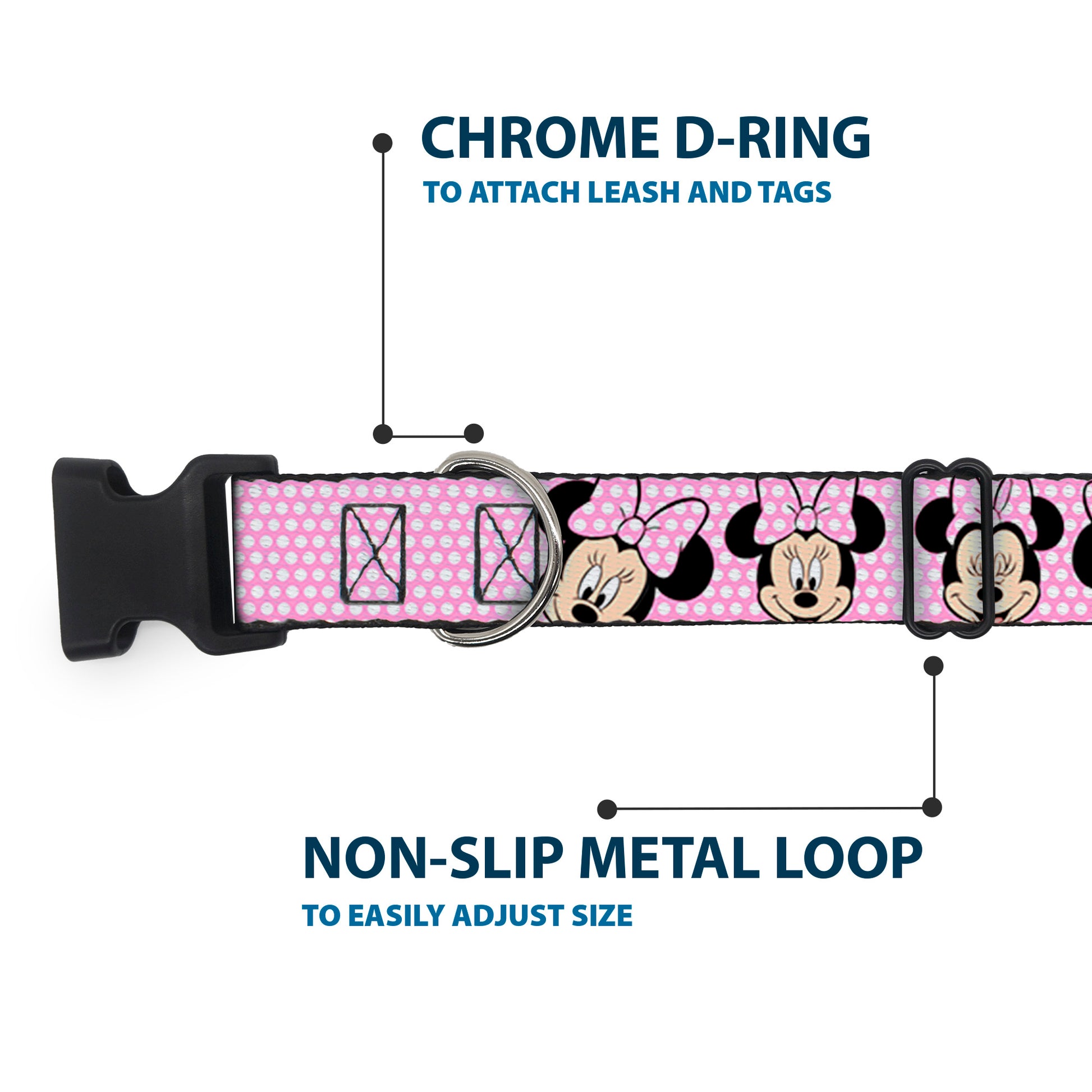 Plastic Clip Collar - Minnie Mouse Expressions Polka Dot Pink/White Plastic Clip Collars Disney