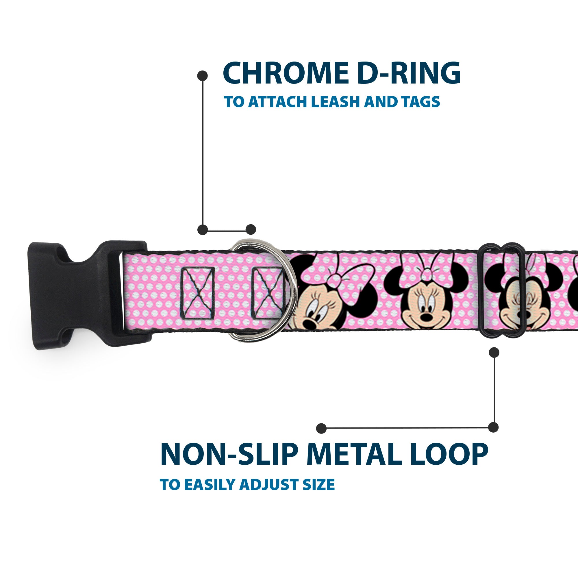 Plastic Clip Collar - Minnie Mouse Expressions Polka Dot Pink/White Plastic Clip Collars Disney