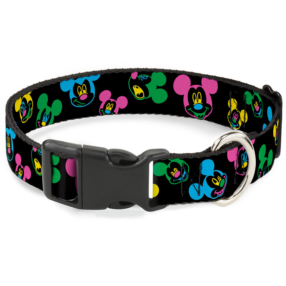 Plastic Clip Collar - Mickey Mouse Expressions Scattered Black/Multi Neon Plastic Clip Collars Disney