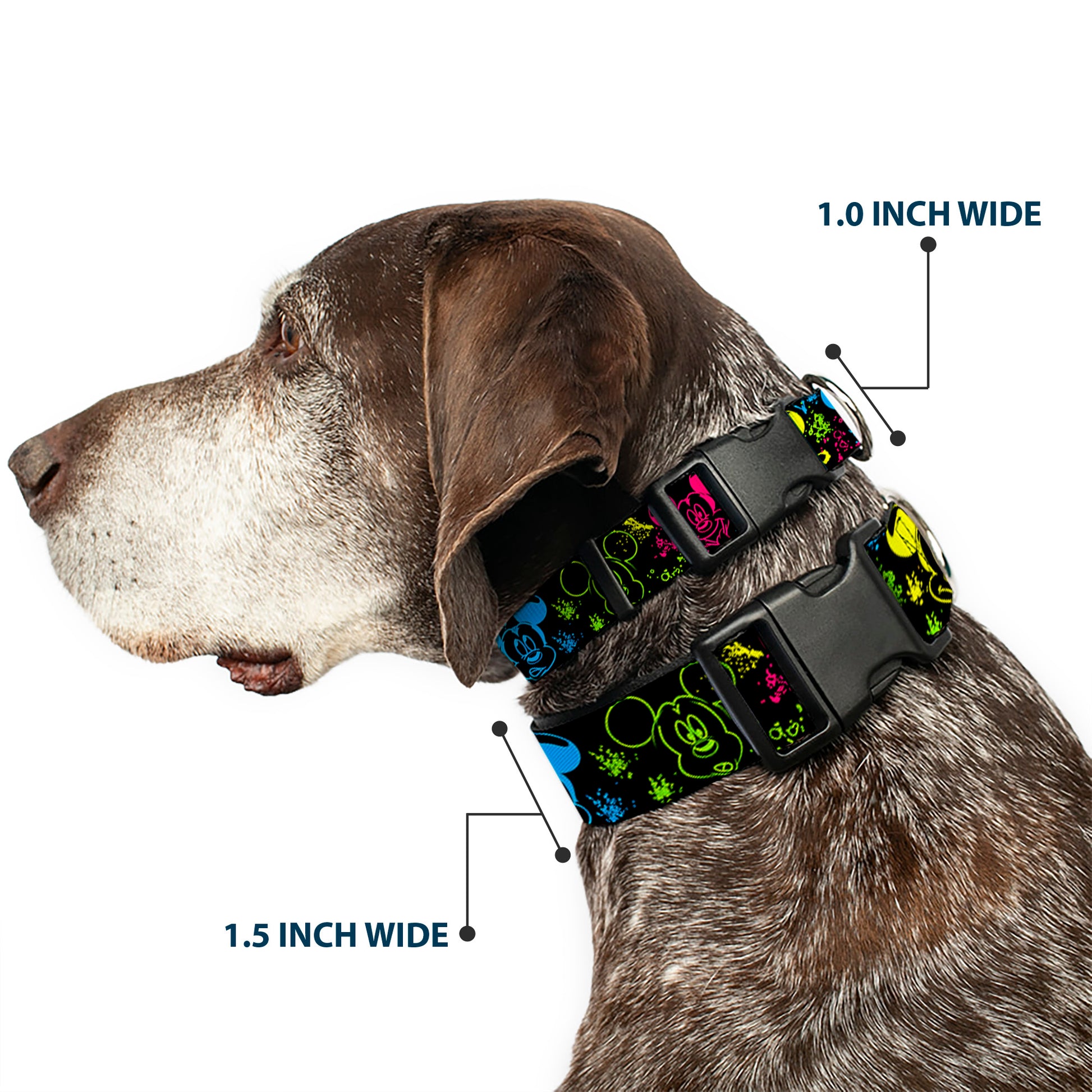 Plastic Clip Collar - Mickey Expressions/Paint Splatter Black/Multi Neon Plastic Clip Collars Disney