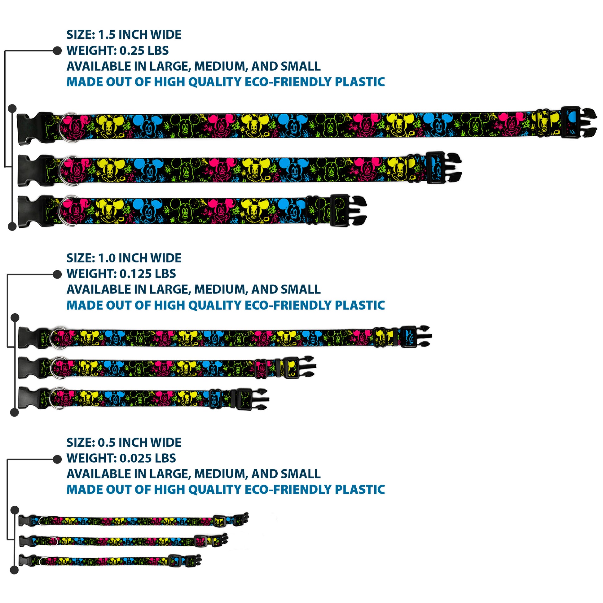 Plastic Clip Collar - Mickey Expressions/Paint Splatter Black/Multi Neon Plastic Clip Collars Disney