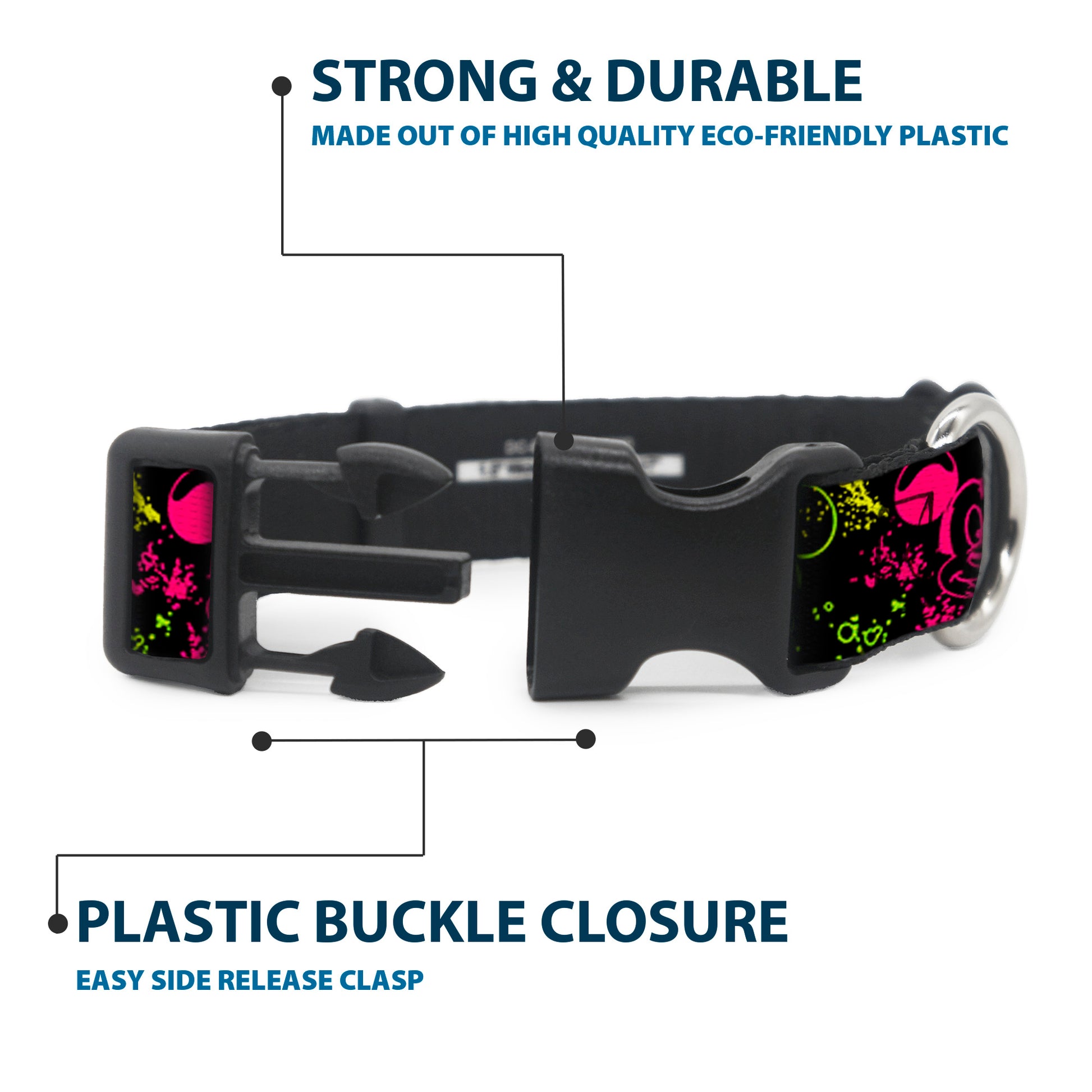 Plastic Clip Collar - Mickey Expressions/Paint Splatter Black/Multi Neon Plastic Clip Collars Disney