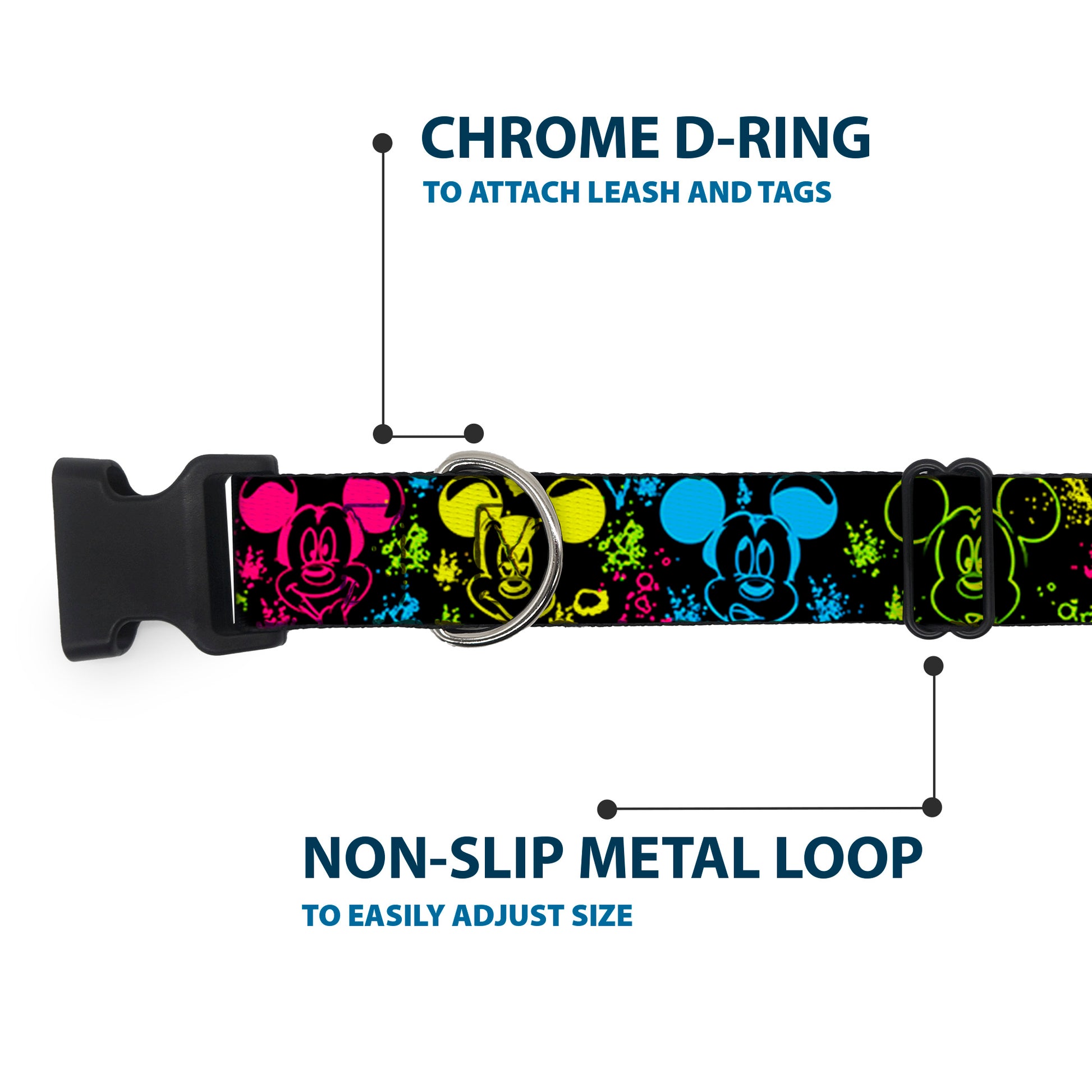 Plastic Clip Collar - Mickey Expressions/Paint Splatter Black/Multi Neon Plastic Clip Collars Disney