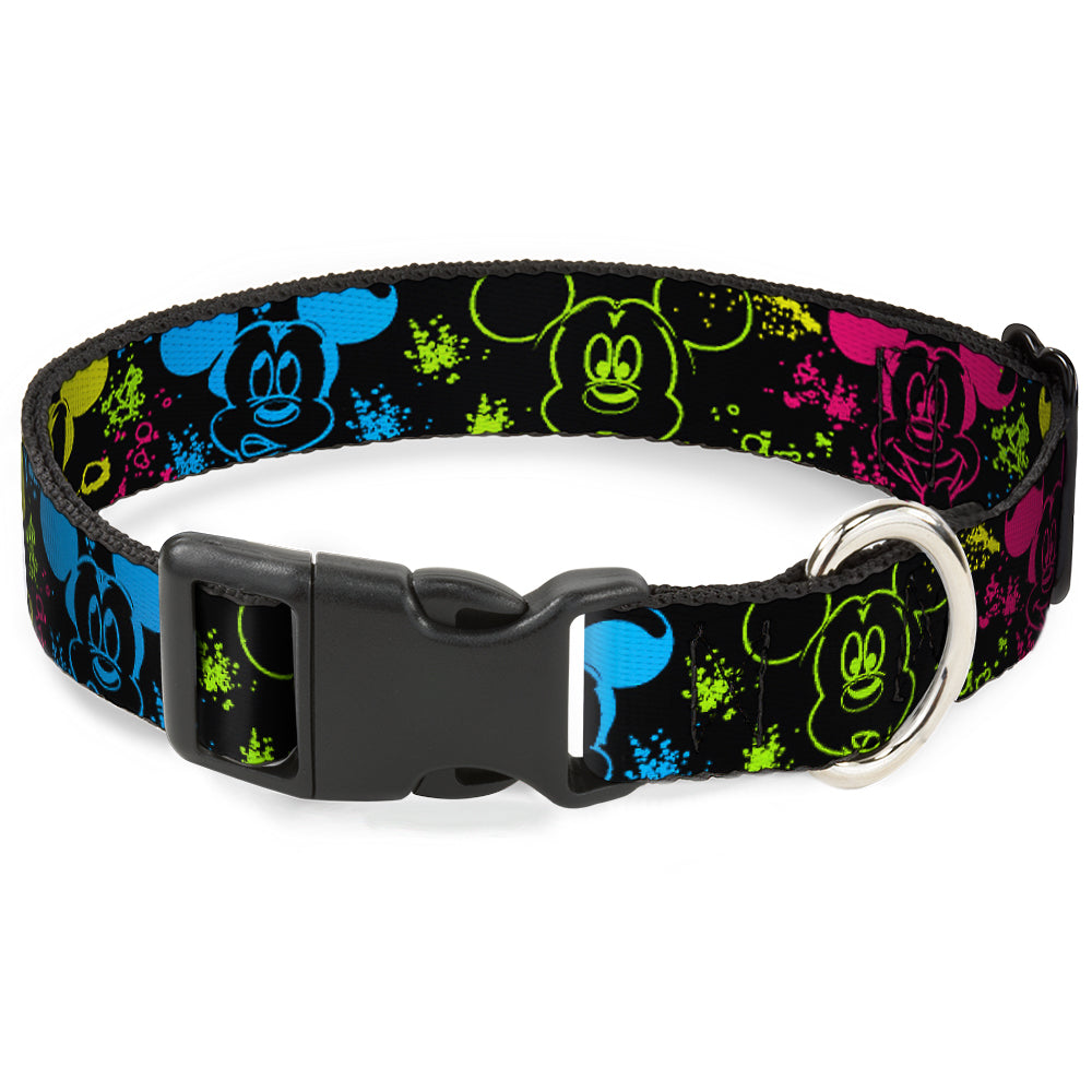 Plastic Clip Collar - Mickey Expressions/Paint Splatter Black/Multi Neon Plastic Clip Collars Disney