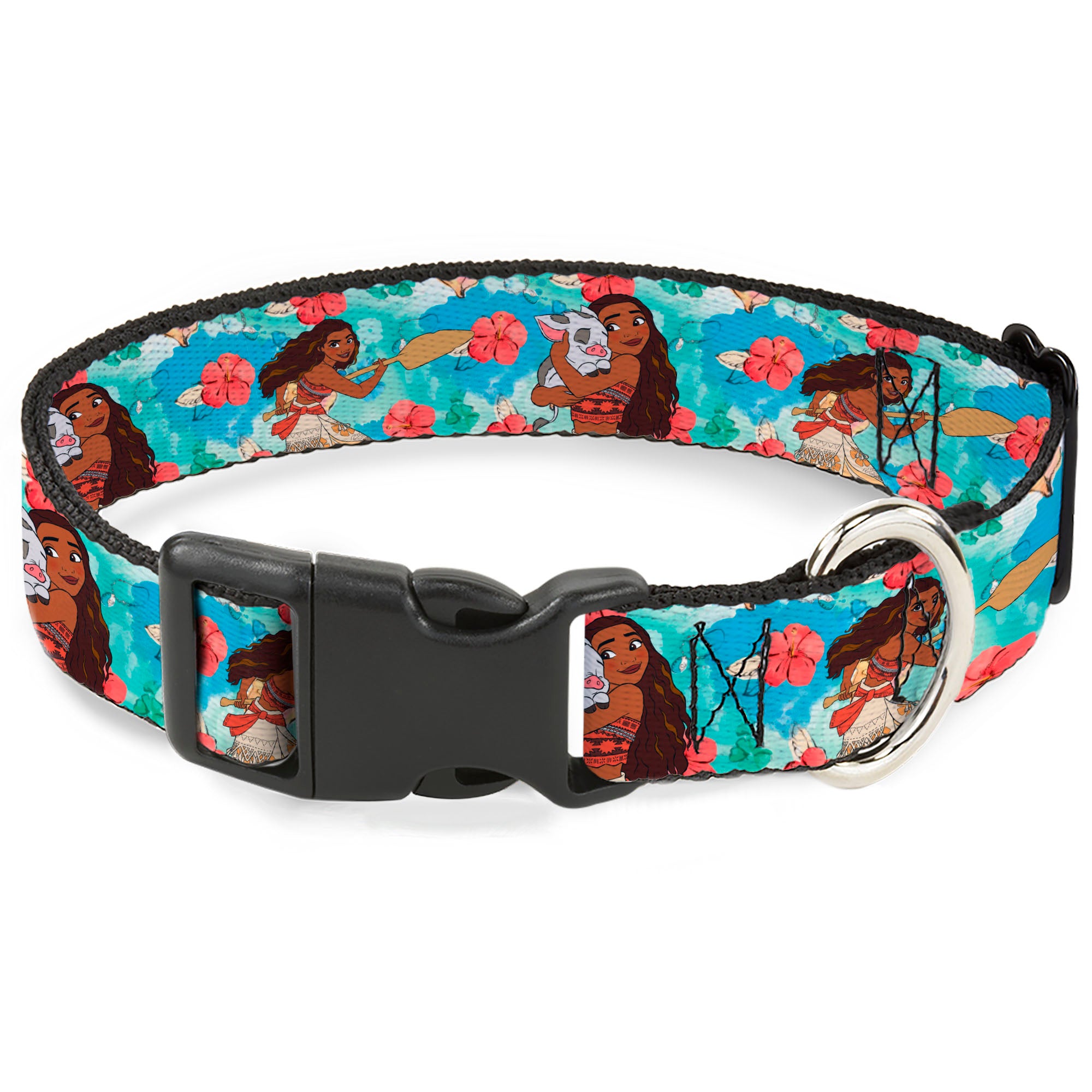 Plastic Clip Collar - Moana Poses and Pua Flowers Blues Plastic Clip Collars Disney