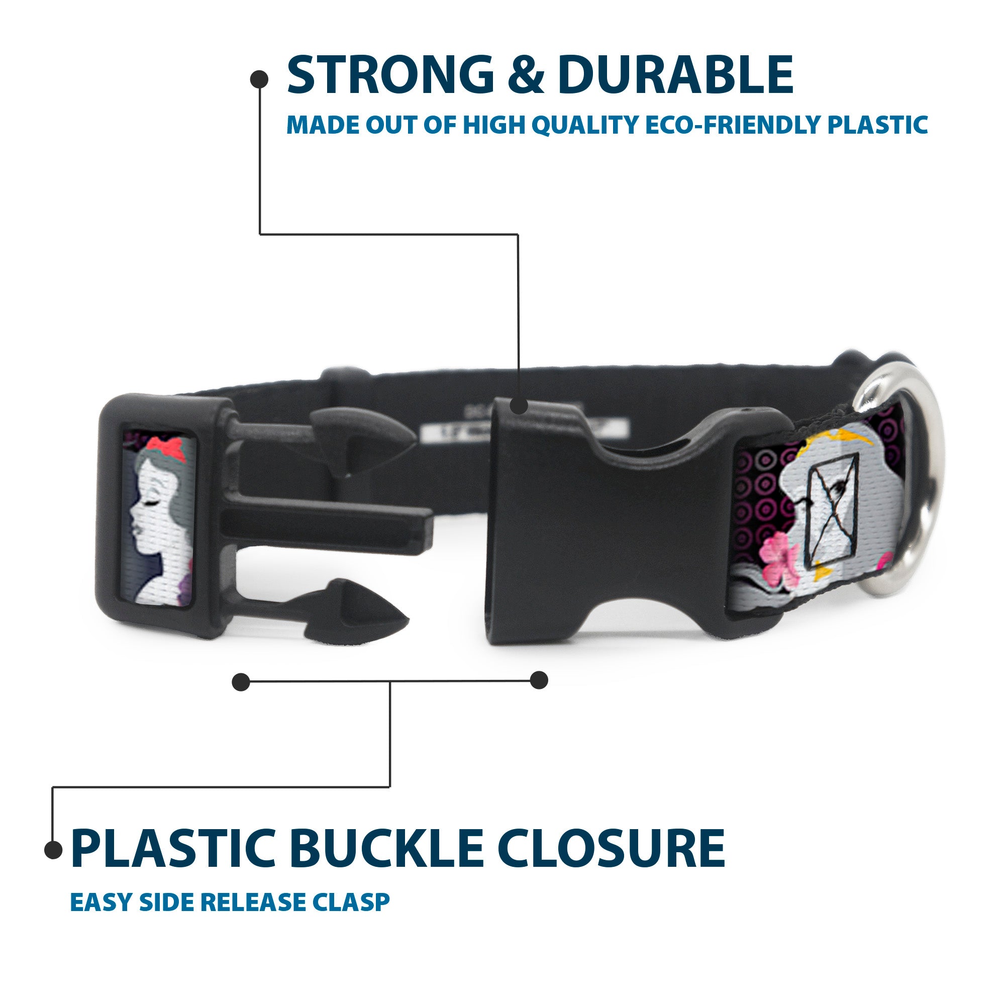 Plastic Clip Collar - Princess Silhouettes Dots Black/Purple/Gray/Multi Color Plastic Clip Collars Disney