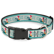 Plastic Clip Collar - Moana Hei Hei the Rooster Pose and Icon Blocks White/Light Green Plastic Clip Collars Disney