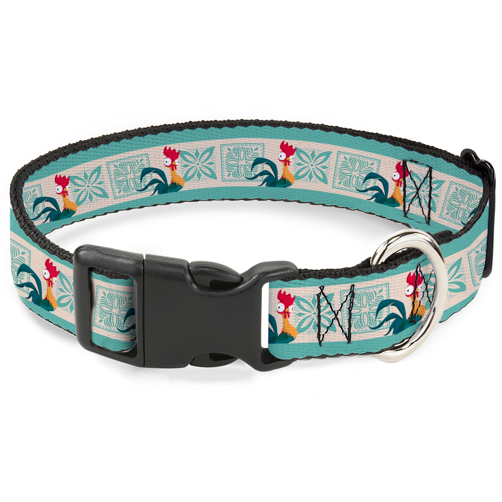 Plastic Clip Collar - Moana Hei Hei the Rooster Pose and Icon Blocks White/Light Green Plastic Clip Collars Disney