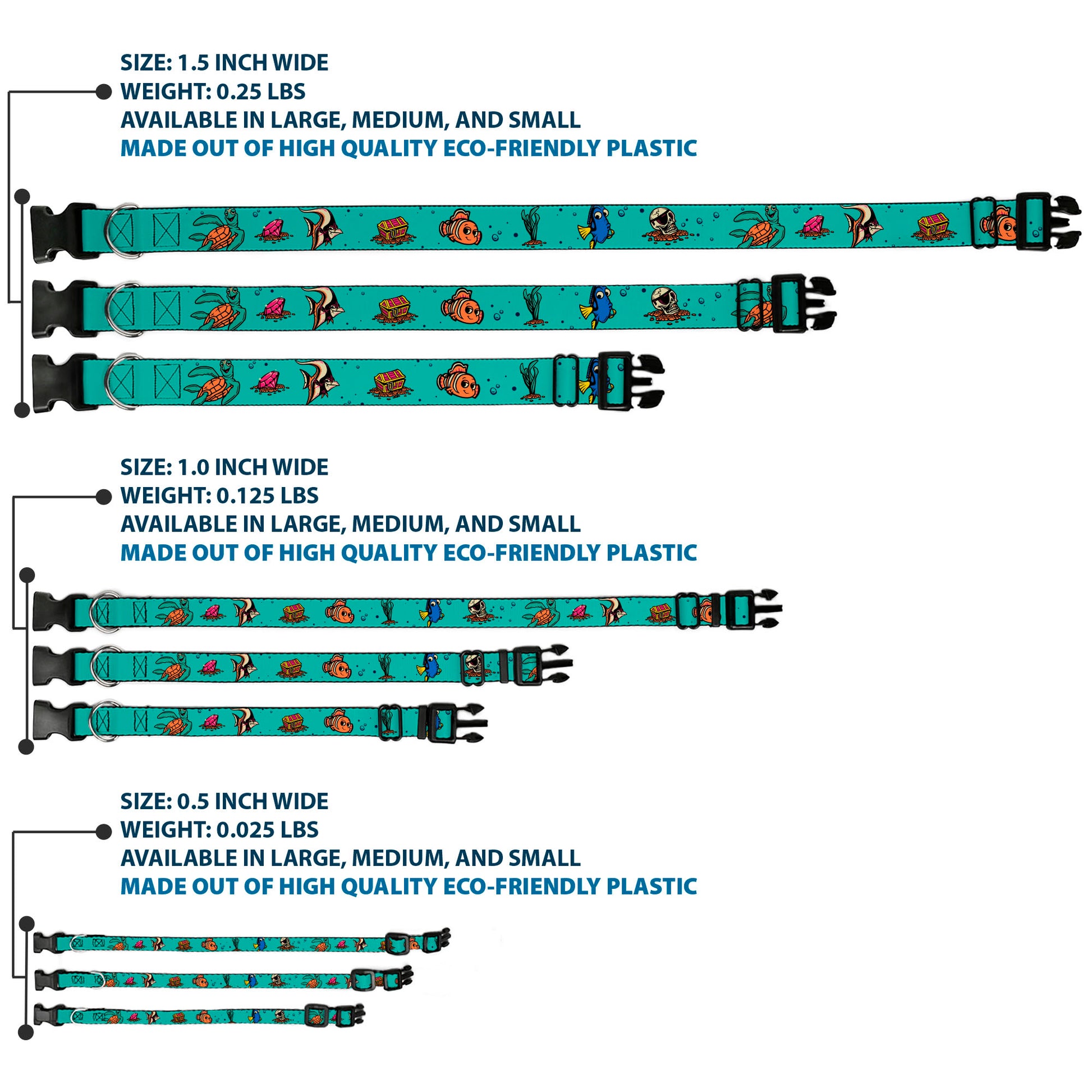 Plastic Clip Collar - Finding Nemo Fish and Under Sea Treasures Aqua Blue Plastic Clip Collars Disney