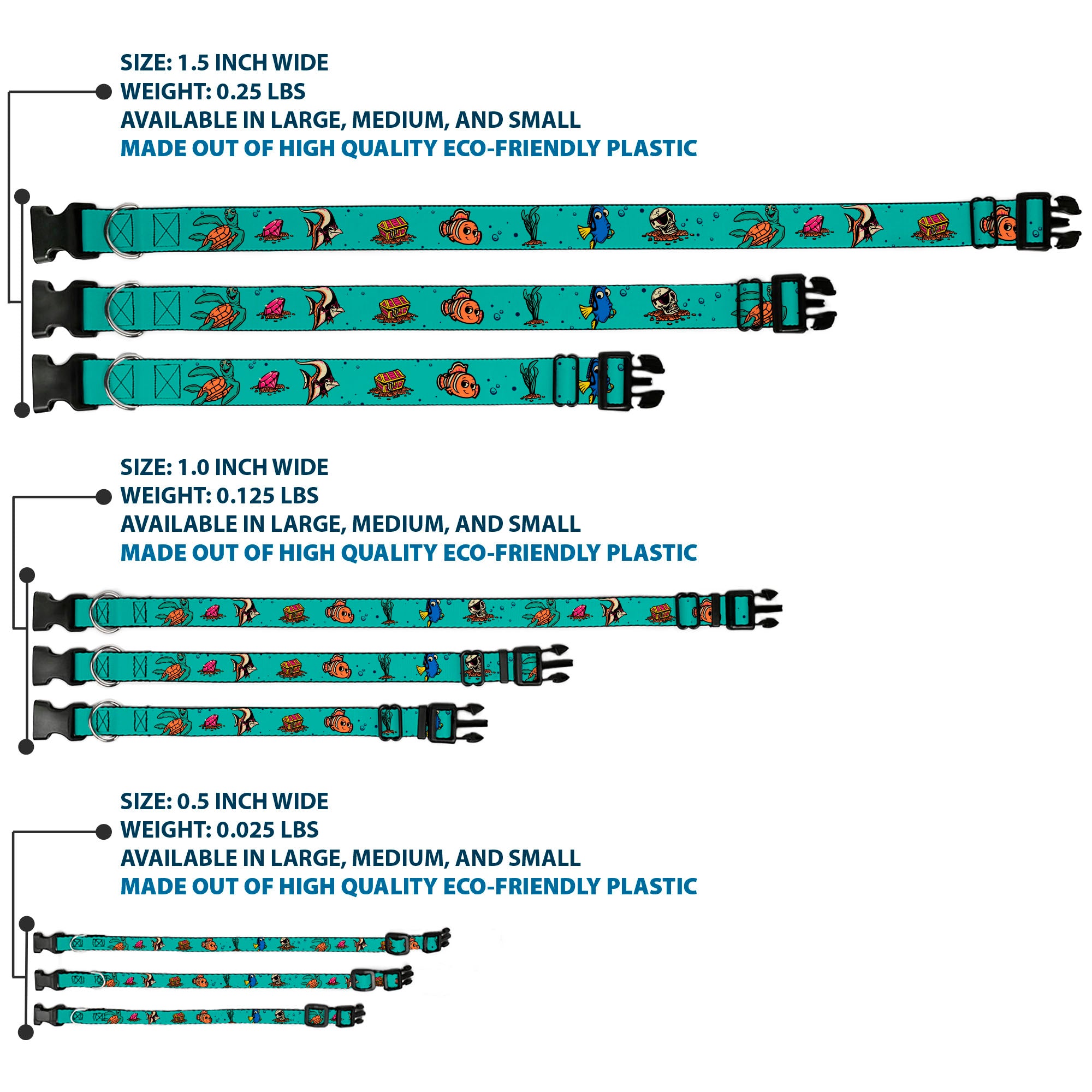 Plastic Clip Collar - Finding Nemo Fish and Under Sea Treasures Aqua Blue Plastic Clip Collars Disney