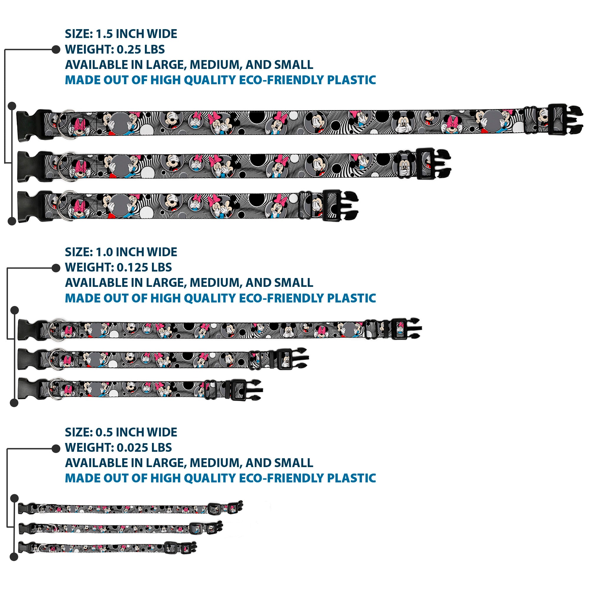 Plastic Clip Collar - Mickey & Minnie Peek-a-Boo Expressions Swirl Black/White Plastic Clip Collars Disney