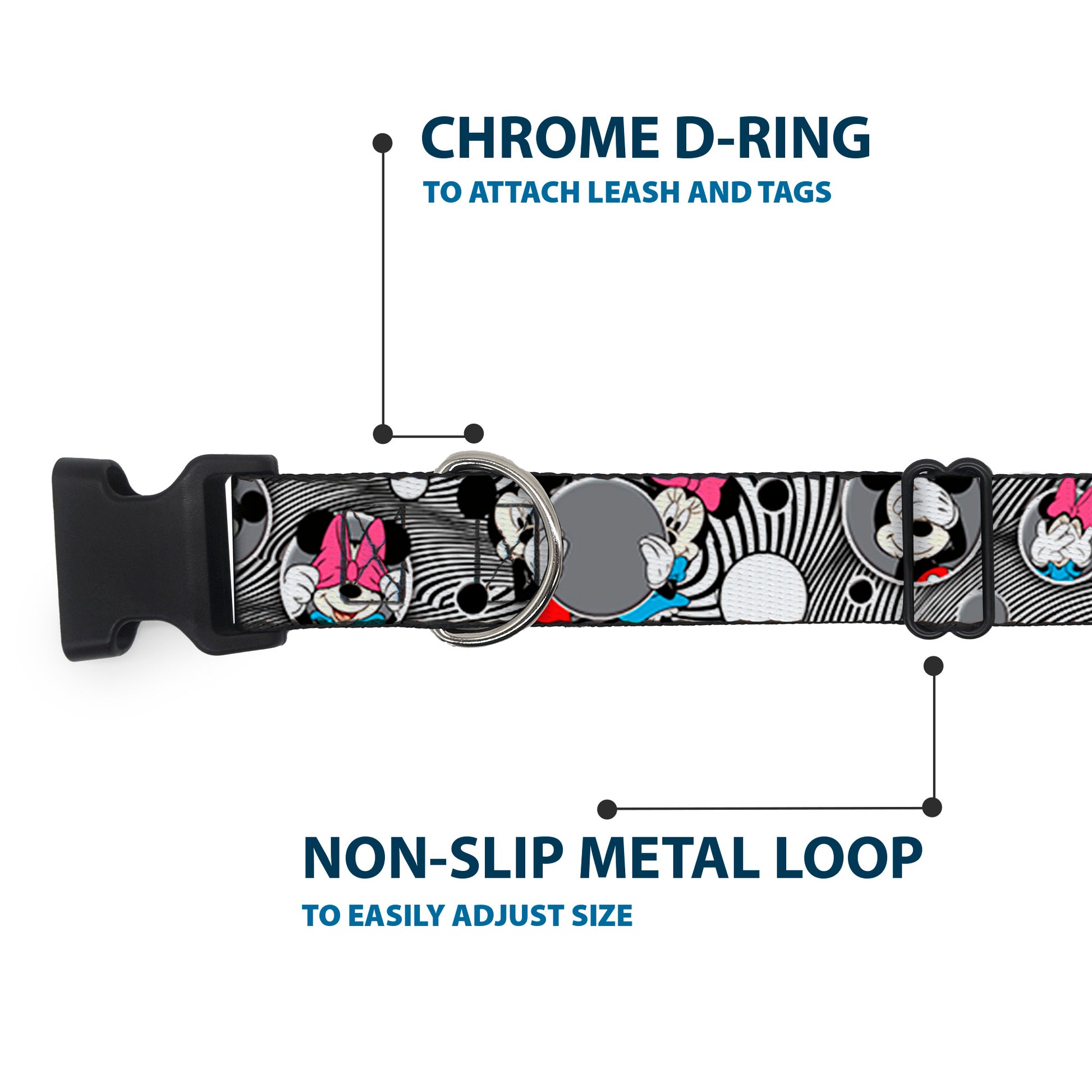 Plastic Clip Collar - Mickey & Minnie Peek-a-Boo Expressions Swirl Black/White Plastic Clip Collars Disney