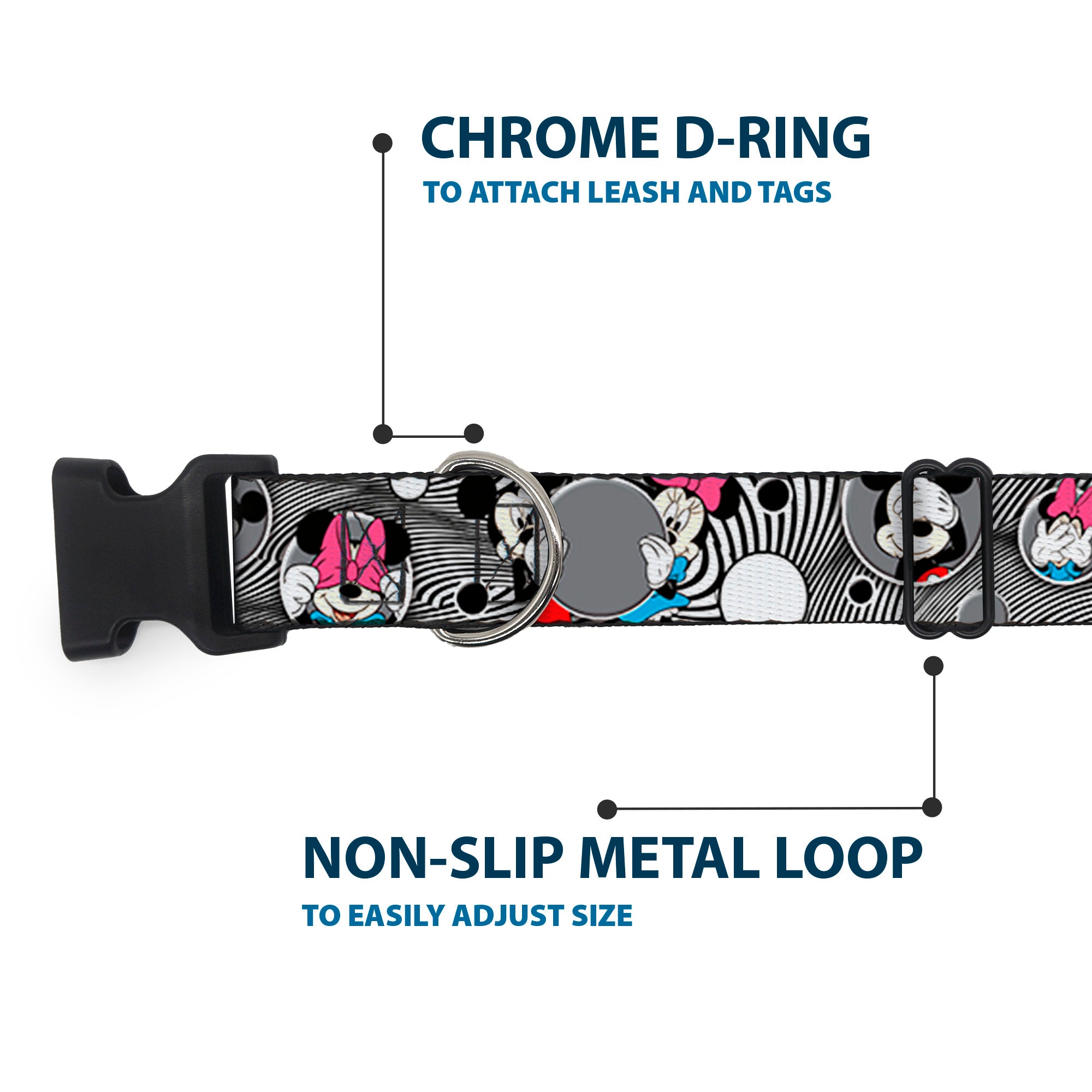 Plastic Clip Collar - Mickey & Minnie Peek-a-Boo Expressions Swirl Black/White Plastic Clip Collars Disney