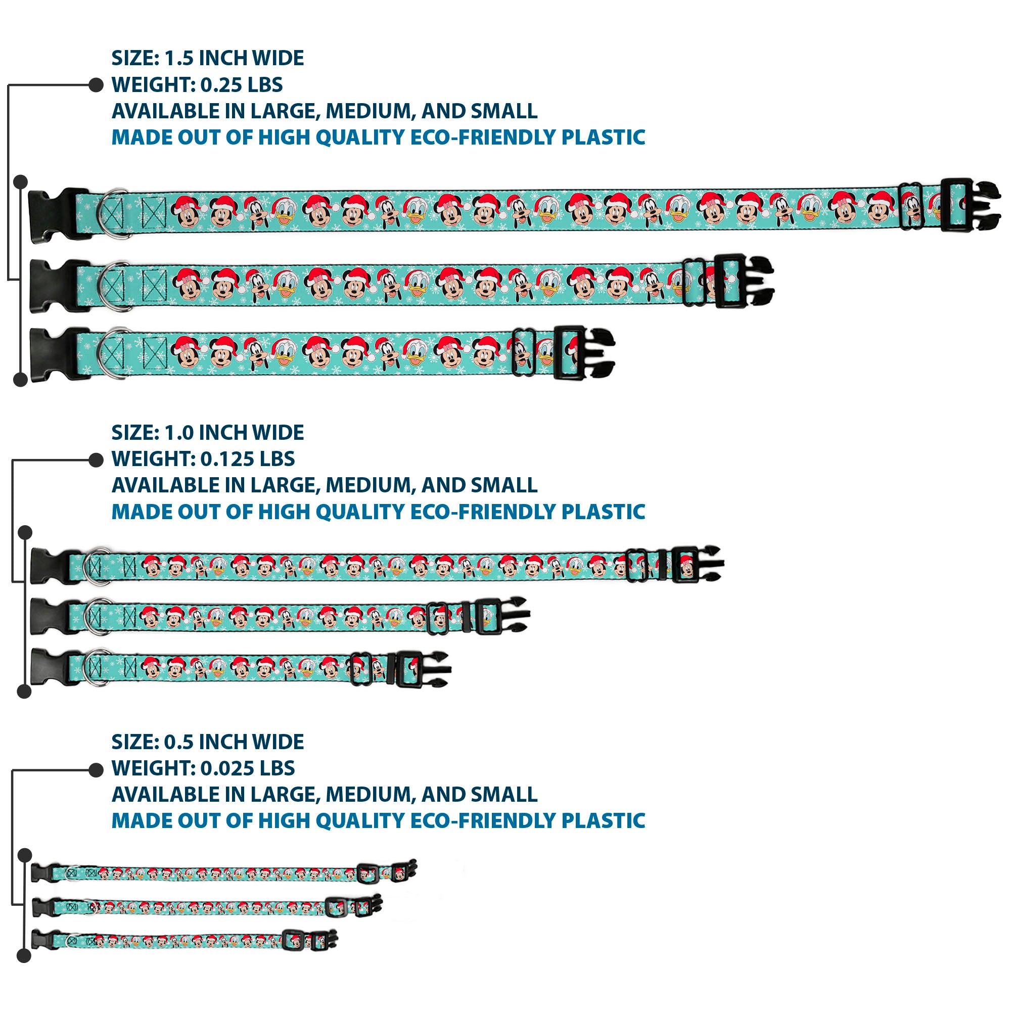 Plastic Clip Collar - Holiday Mickey and Friends Santa Hat Poses Snowflakes Light Blue/White Plastic Clip Collars Disney