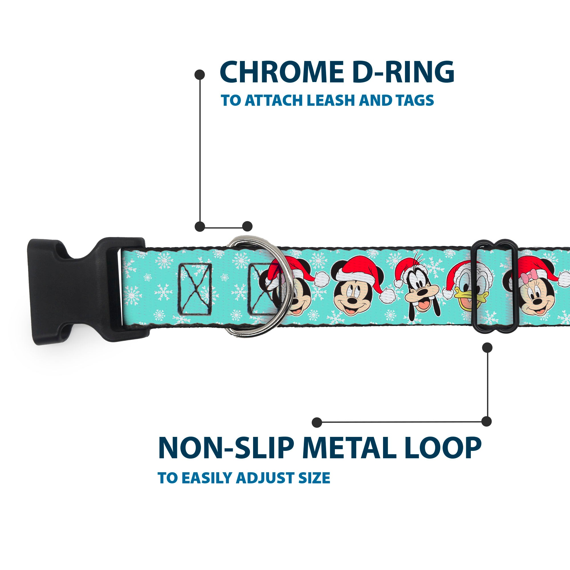 Plastic Clip Collar - Holiday Mickey and Friends Santa Hat Poses Snowflakes Light Blue/White Plastic Clip Collars Disney