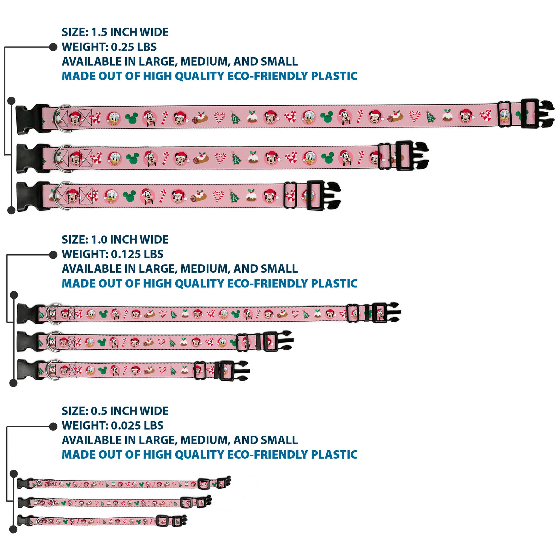 Plastic Clip Collar - Christmas Holiday Mickey Donald and Goofy Faces and Icons Pink Plastic Clip Collars Disney