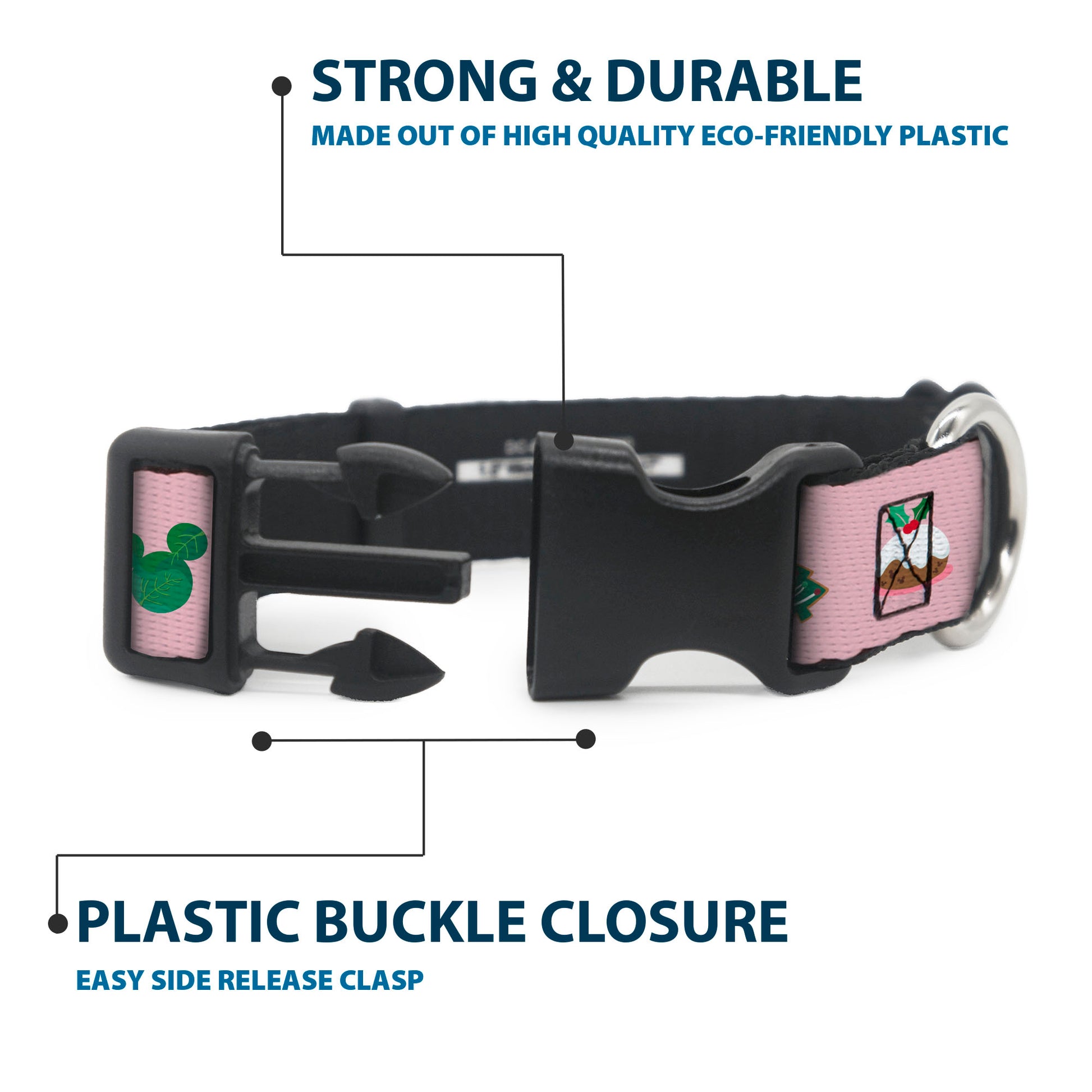 Plastic Clip Collar - Christmas Holiday Mickey Donald and Goofy Faces and Icons Pink Plastic Clip Collars Disney