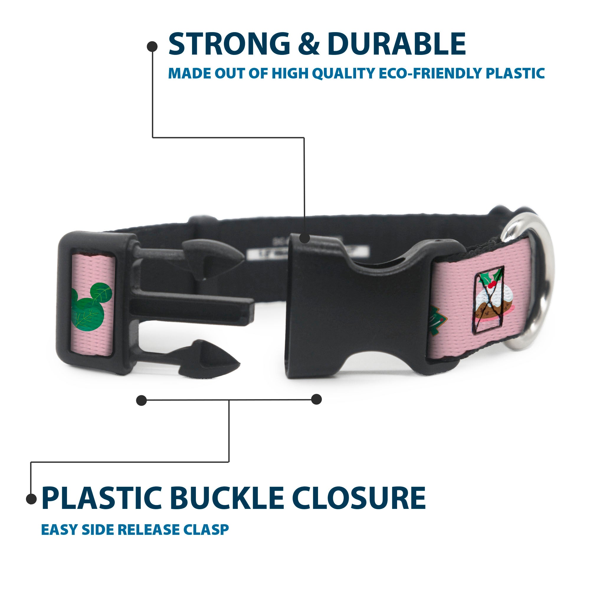 Plastic Clip Collar - Christmas Holiday Mickey Donald and Goofy Faces and Icons Pink Plastic Clip Collars Disney