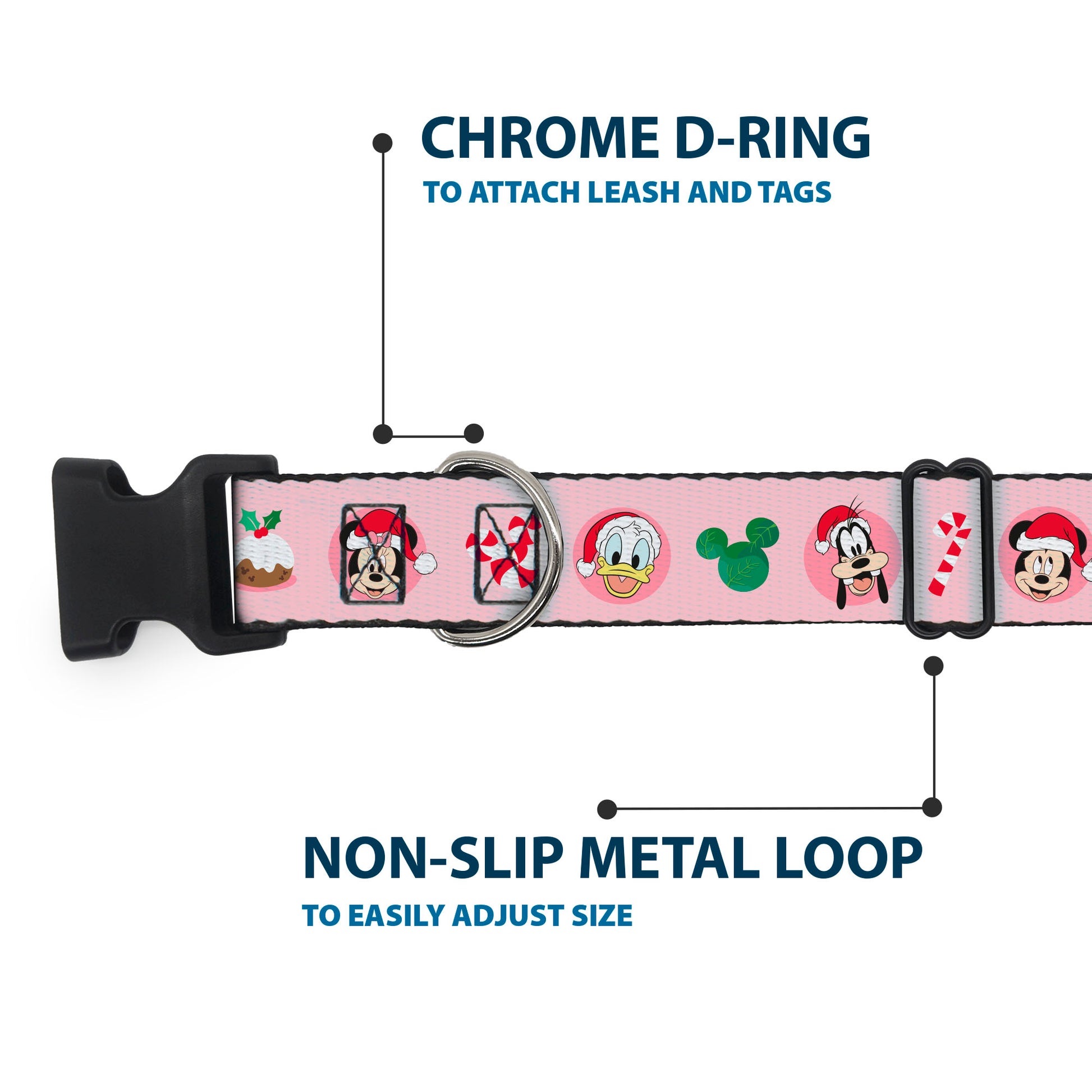 Plastic Clip Collar - Christmas Holiday Mickey Donald and Goofy Faces and Icons Pink Plastic Clip Collars Disney