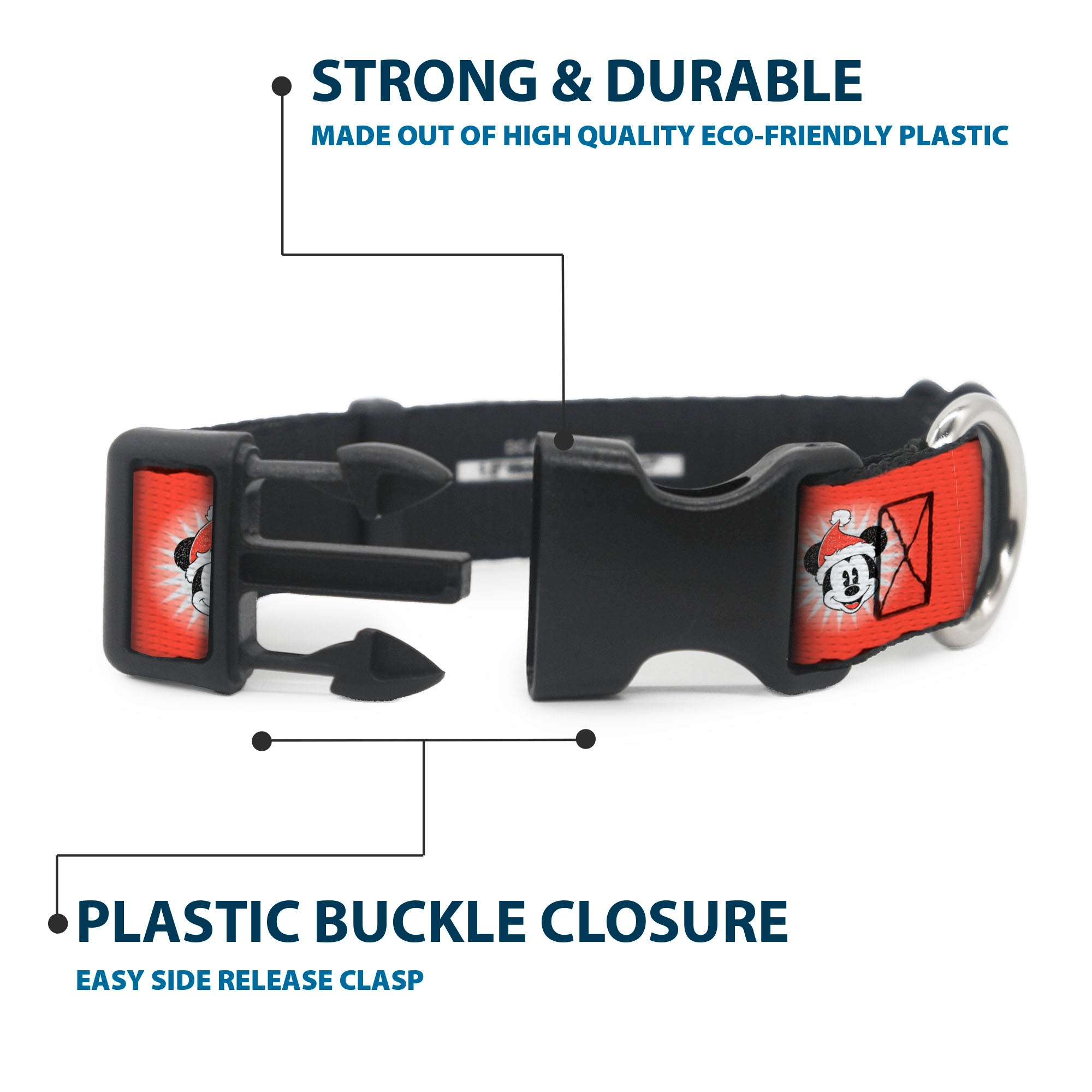 Plastic Clip Collar - Christmas Holiday Mickey Mouse Face Starburst Red Plastic Clip Collars Disney
