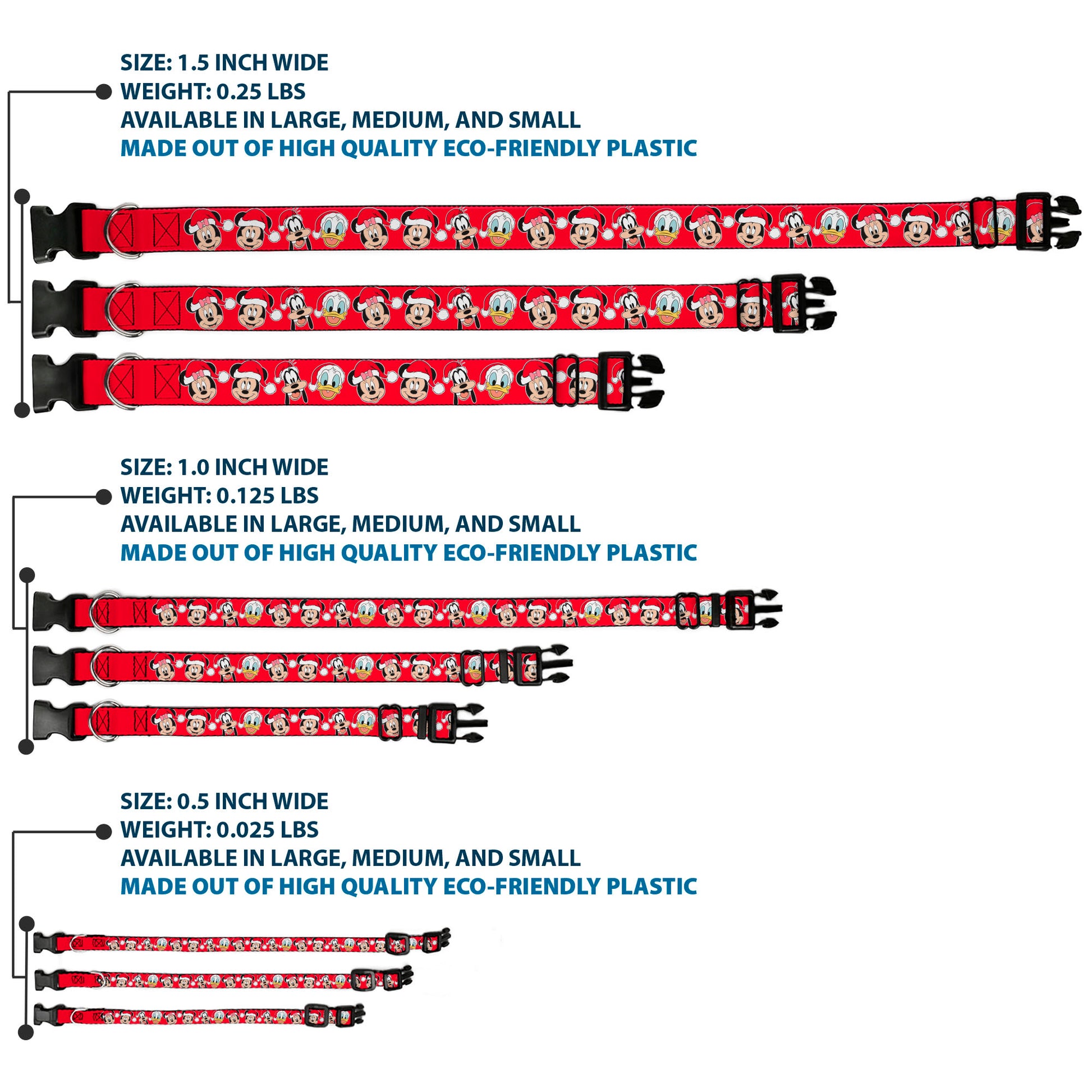 Plastic Clip Collar - Christmas Holiday Disney Santa Hat Characters Snowflakes Red Plastic Clip Collars Disney