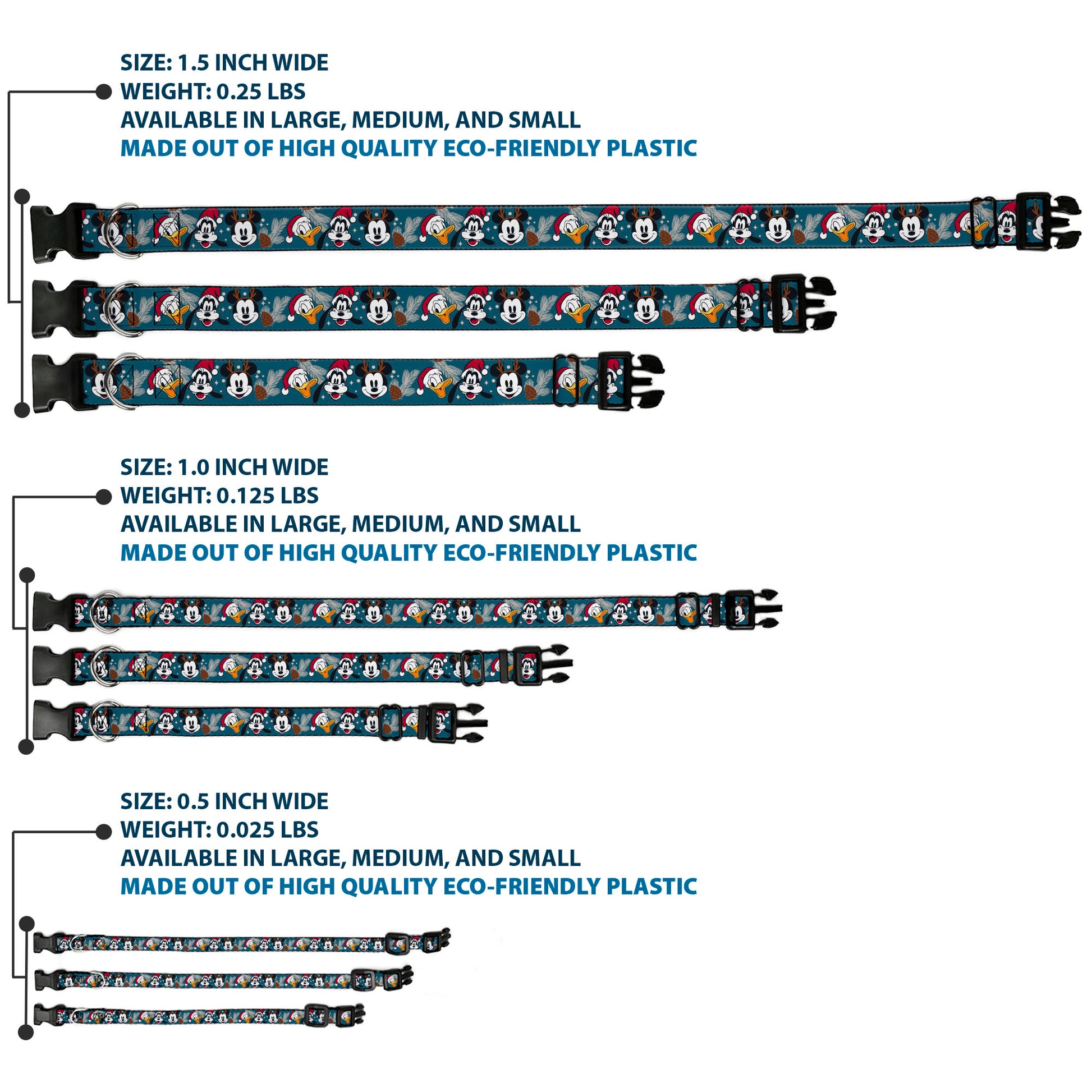 Plastic Clip Collar - Christmas Holiday Donald Goofy and Mickey Faces and Pine Cones Blue Plastic Clip Collars Disney