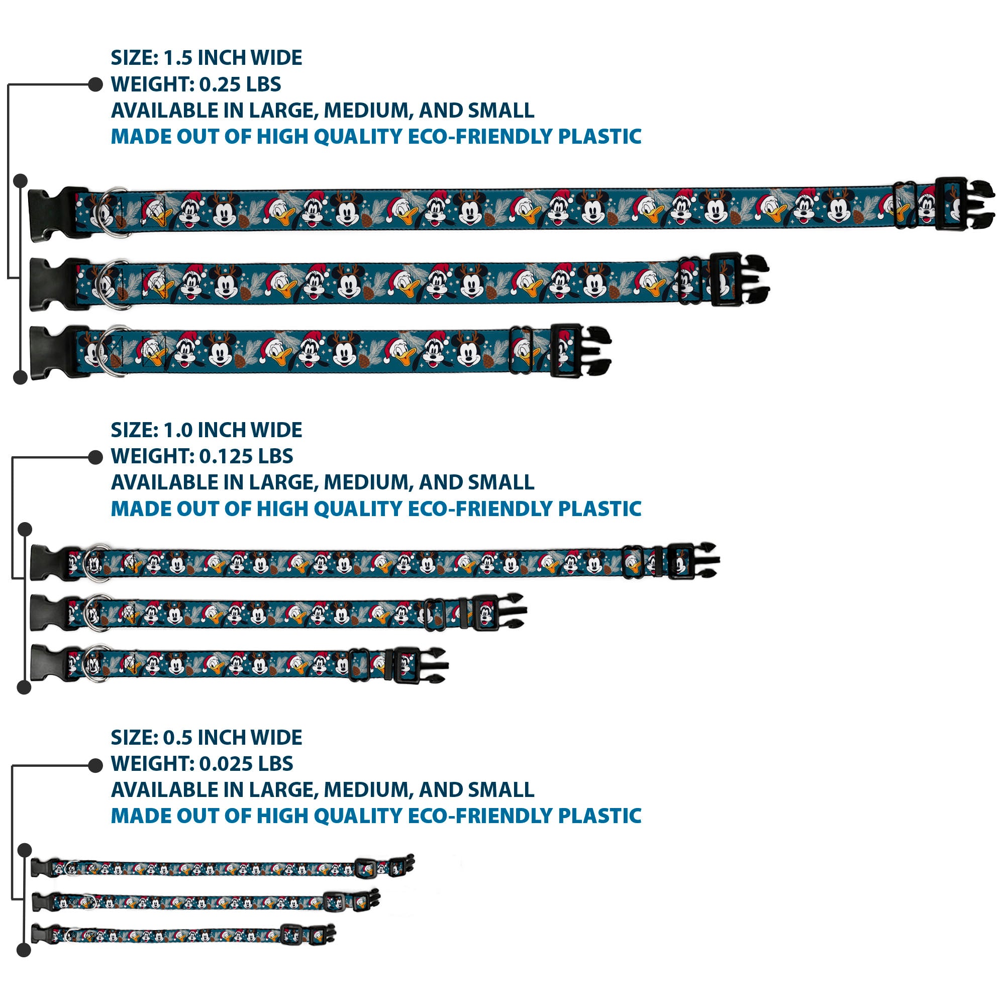 Plastic Clip Collar - Christmas Holiday Donald Goofy and Mickey Faces and Pine Cones Blue Plastic Clip Collars Disney