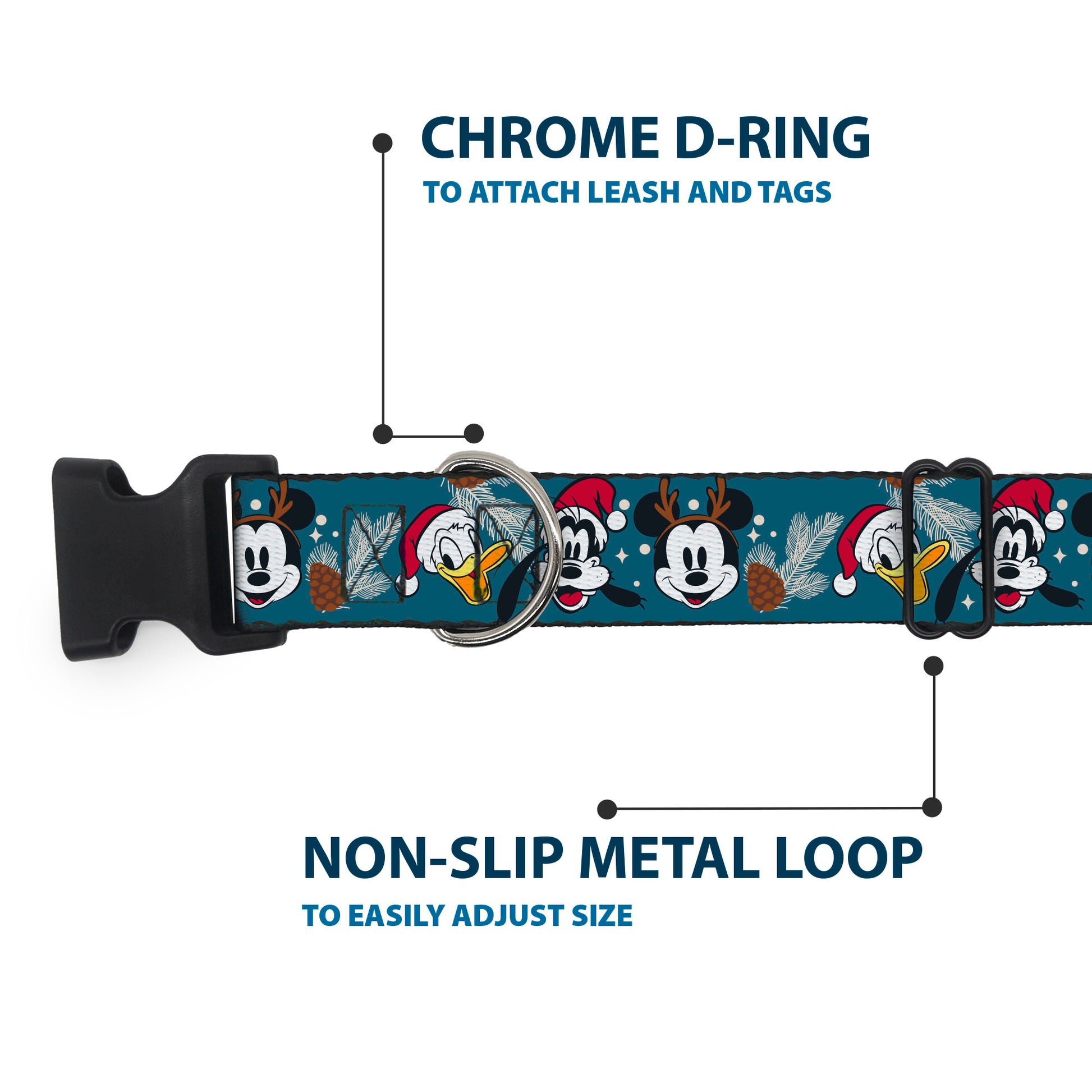 Plastic Clip Collar - Christmas Holiday Donald Goofy and Mickey Faces and Pine Cones Blue Plastic Clip Collars Disney