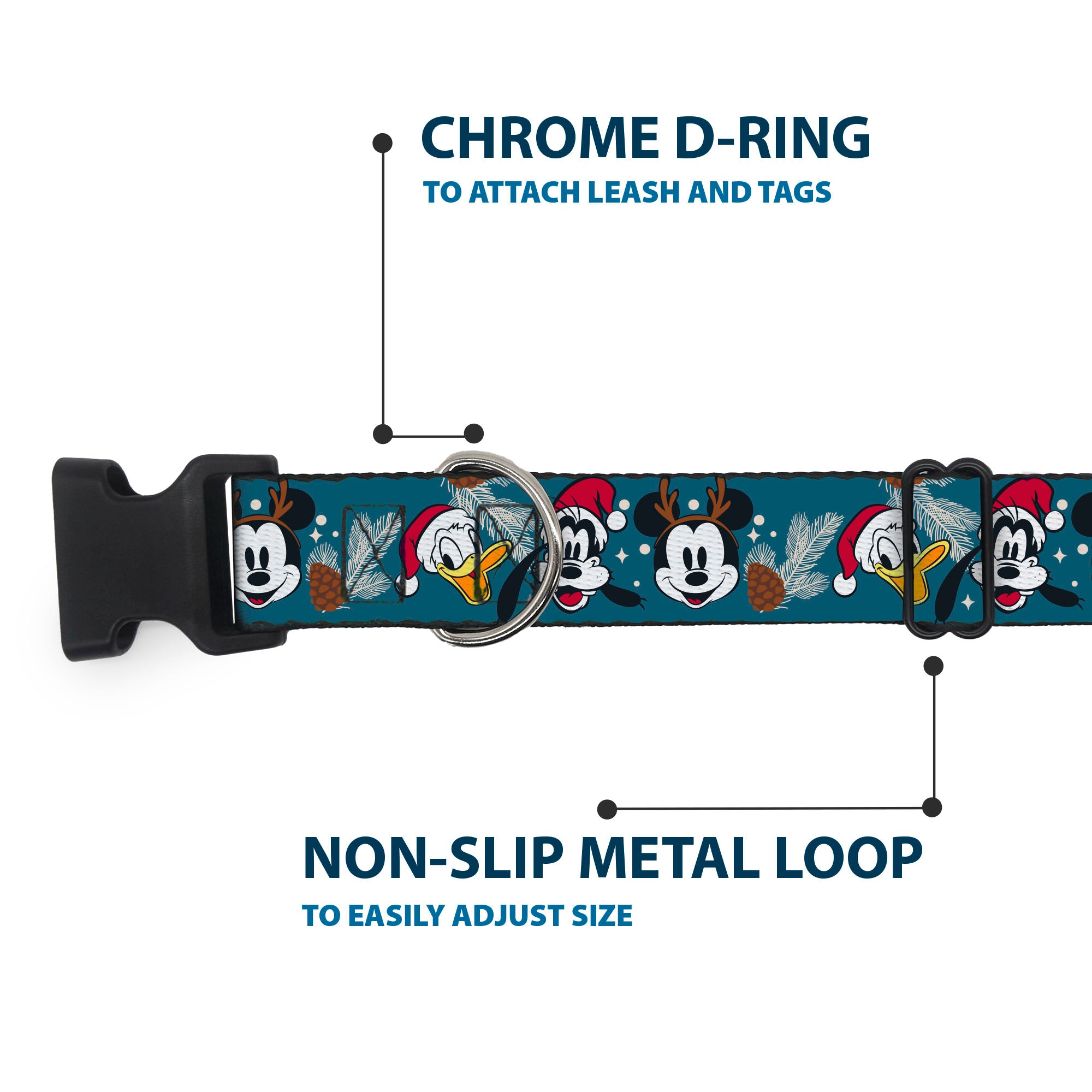 Plastic Clip Collar - Christmas Holiday Donald Goofy and Mickey Faces and Pine Cones Blue Plastic Clip Collars Disney