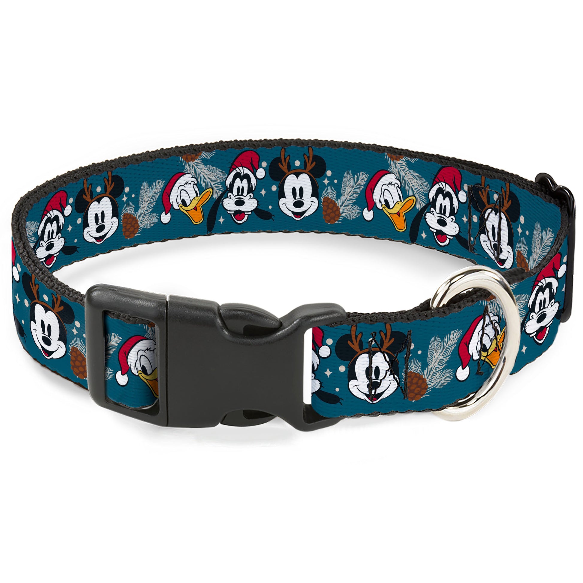 Plastic Clip Collar - Christmas Holiday Donald Goofy and Mickey Faces and Pine Cones Blue Plastic Clip Collars Disney