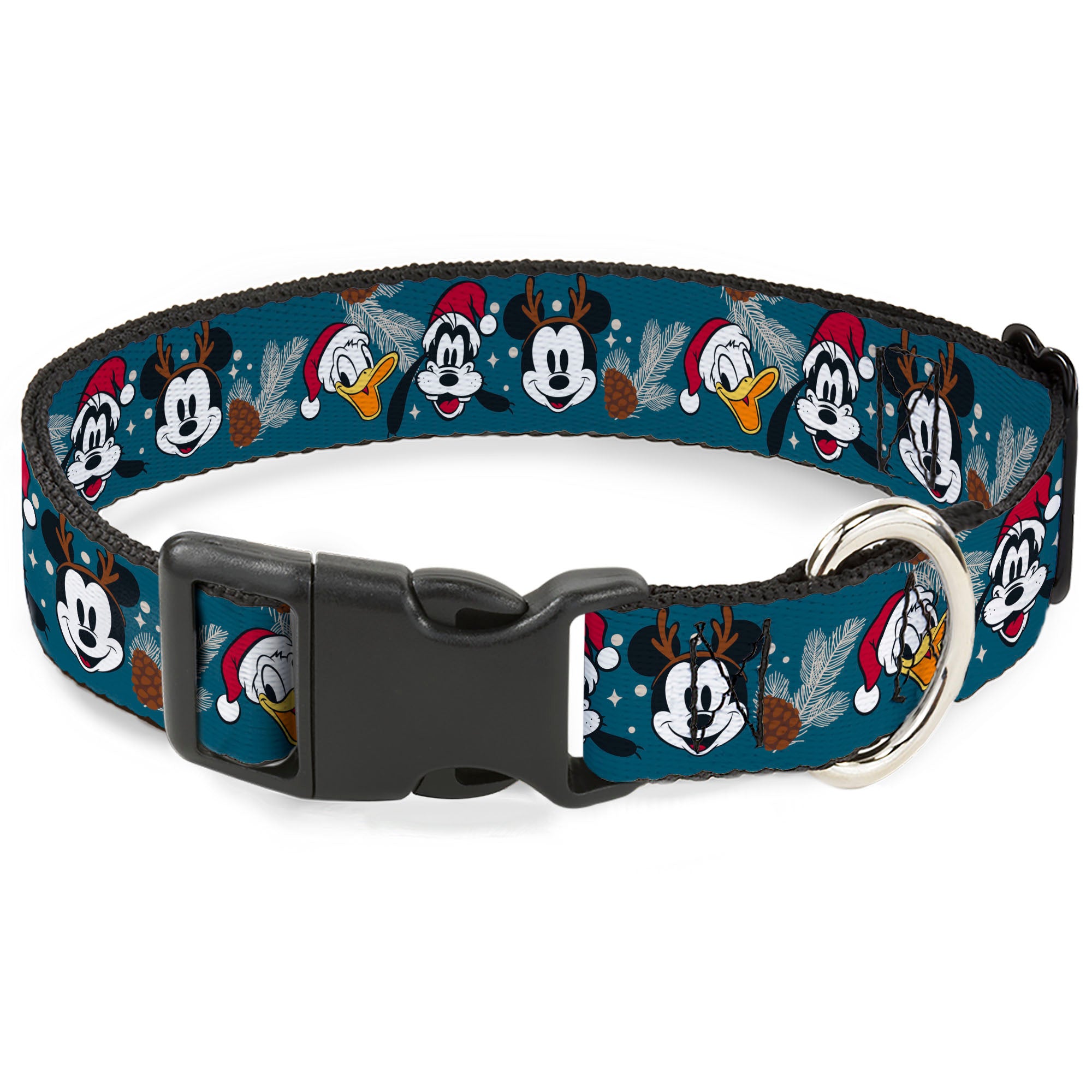 Plastic Clip Collar - Christmas Holiday Donald Goofy and Mickey Faces and Pine Cones Blue Plastic Clip Collars Disney