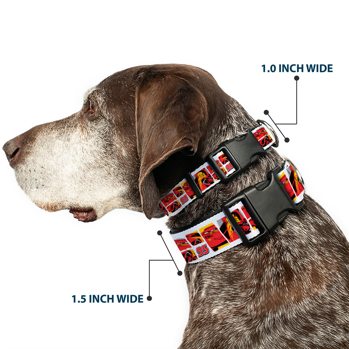 Plastic Clip Collar - Cars Lightning McQueen Pose Blocks White/Red/Yellow Dog Collars Plastic Clip Side Release Disney