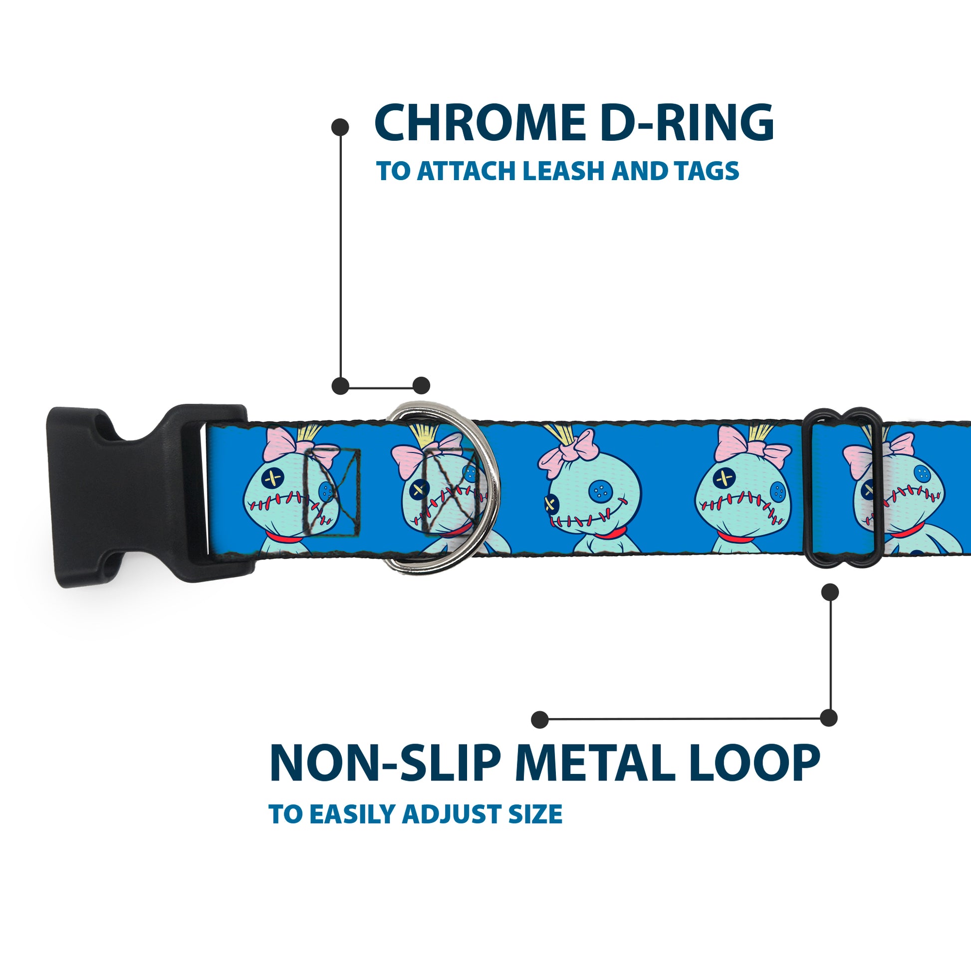 Plastic Clip Collar - Lilo and Stitch Scrump Poses Blue Plastic Clip Collars Disney