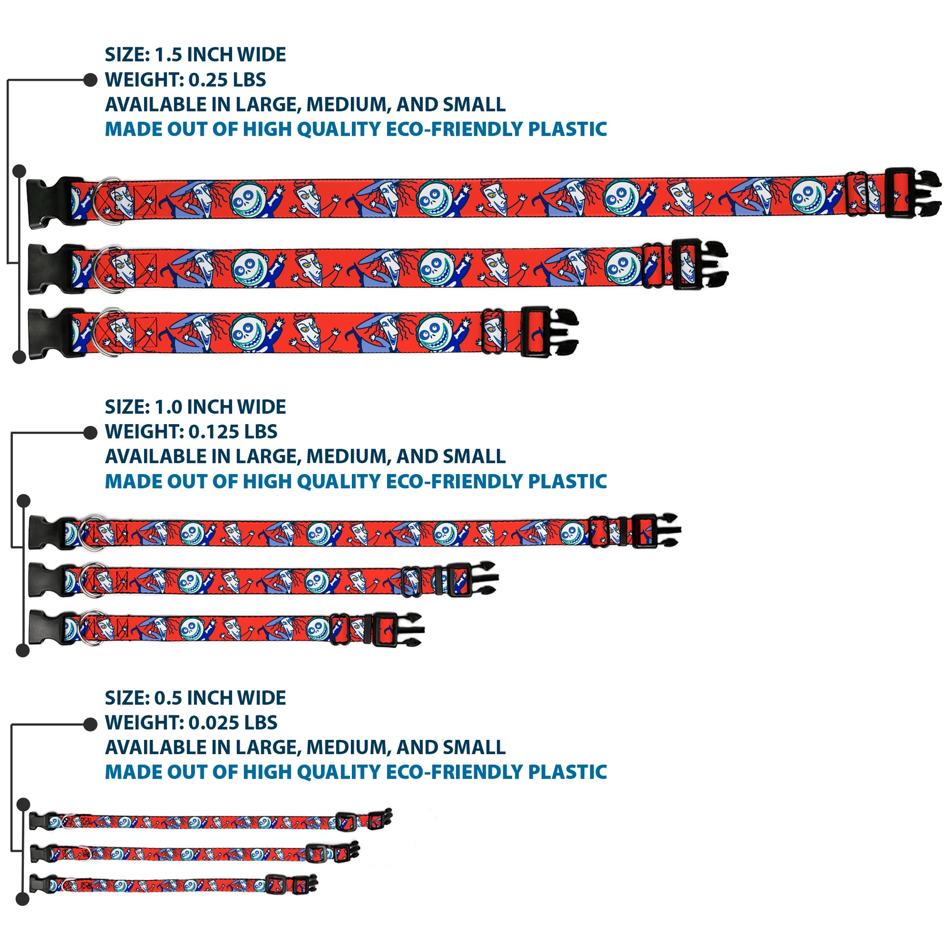 Plastic Clip Collar - The Nightmare Before Christmas Lock Stock and Barrel Group Pose Red Plastic Clip Collars Disney