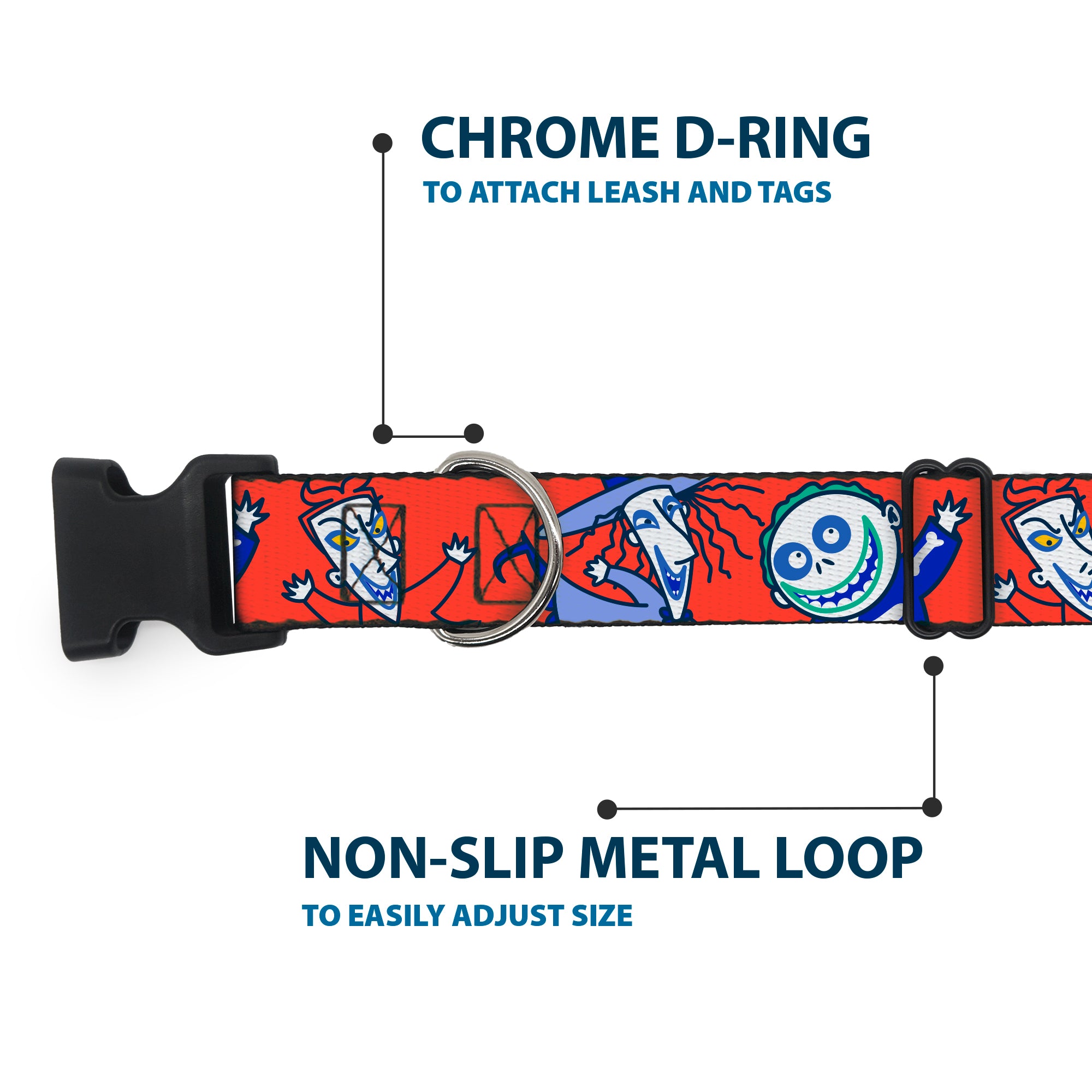 Plastic Clip Collar - The Nightmare Before Christmas Lock Stock and Barrel Group Pose Red Plastic Clip Collars Disney