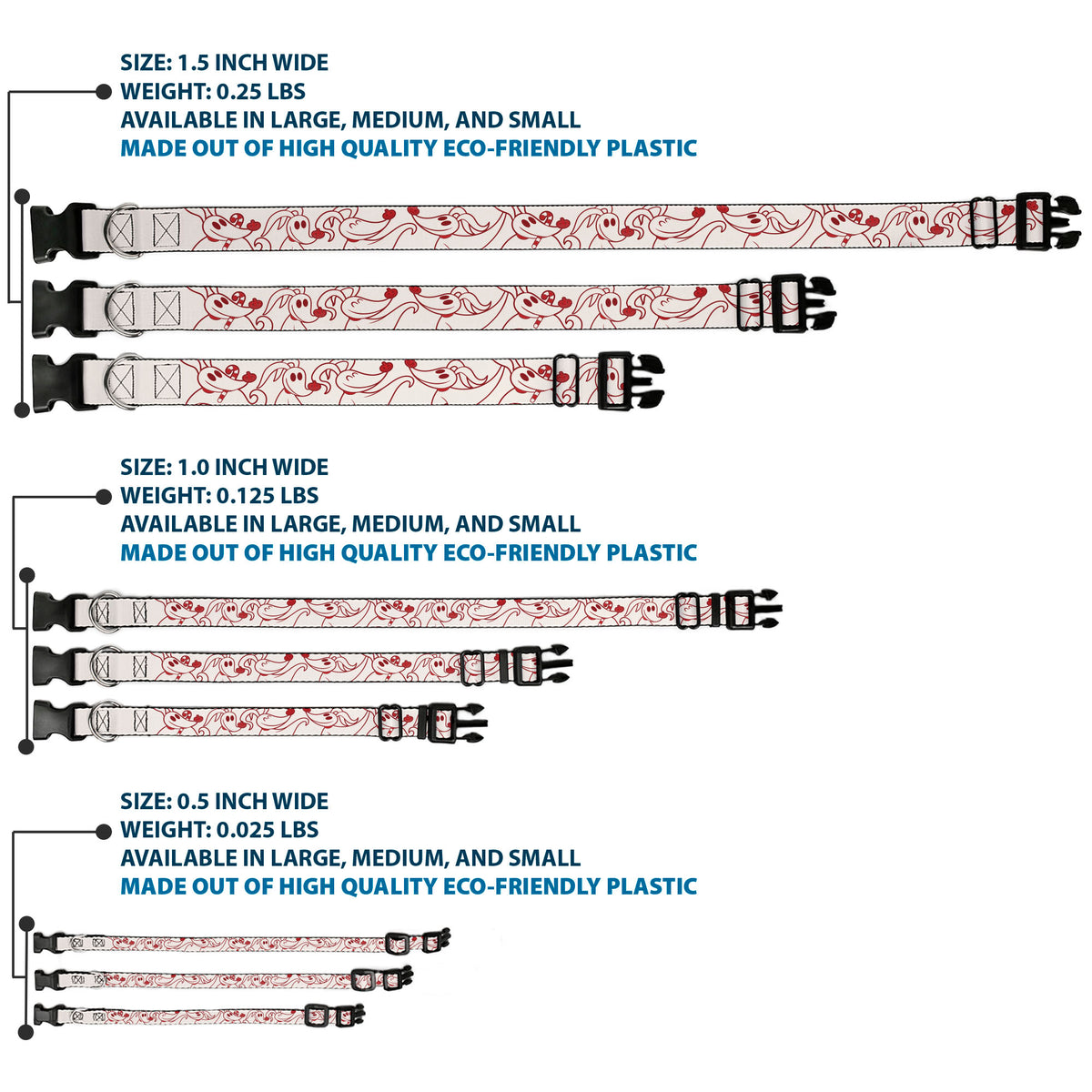 Plastic Clip Collar - The Nightmare Before Christmas Zero Candy Cane Poses White/Reds Dog Collars Plastic Clip Side Release Disney
