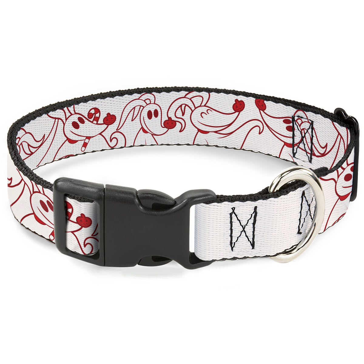 Plastic Clip Collar - The Nightmare Before Christmas Zero Candy Cane Poses White/Reds Dog Collars Plastic Clip Side Release Disney