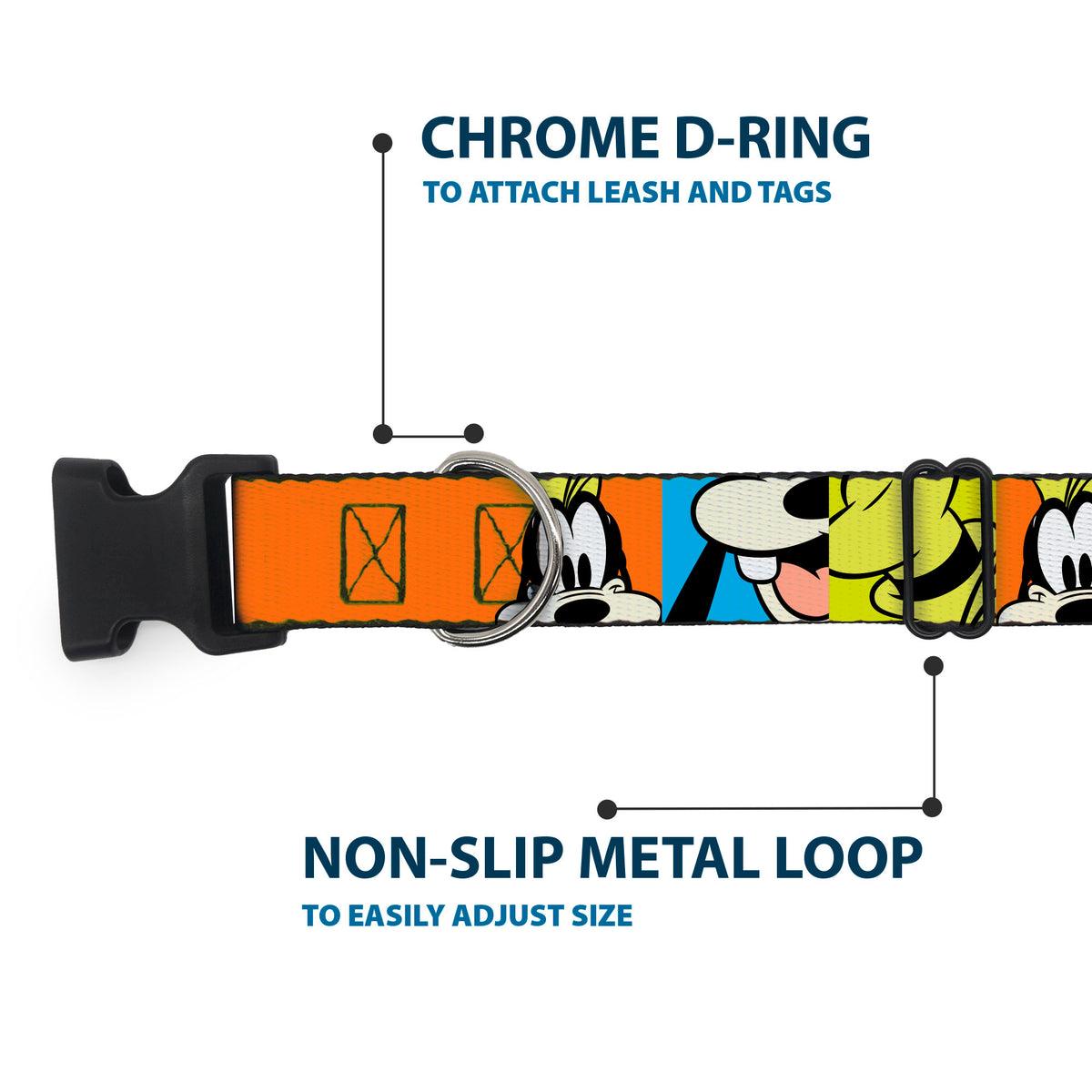 Plastic Clip Collar - Goofy Face and Hat Blocks Multi Color Dog Collars Plastic Clip Side Release Disney
