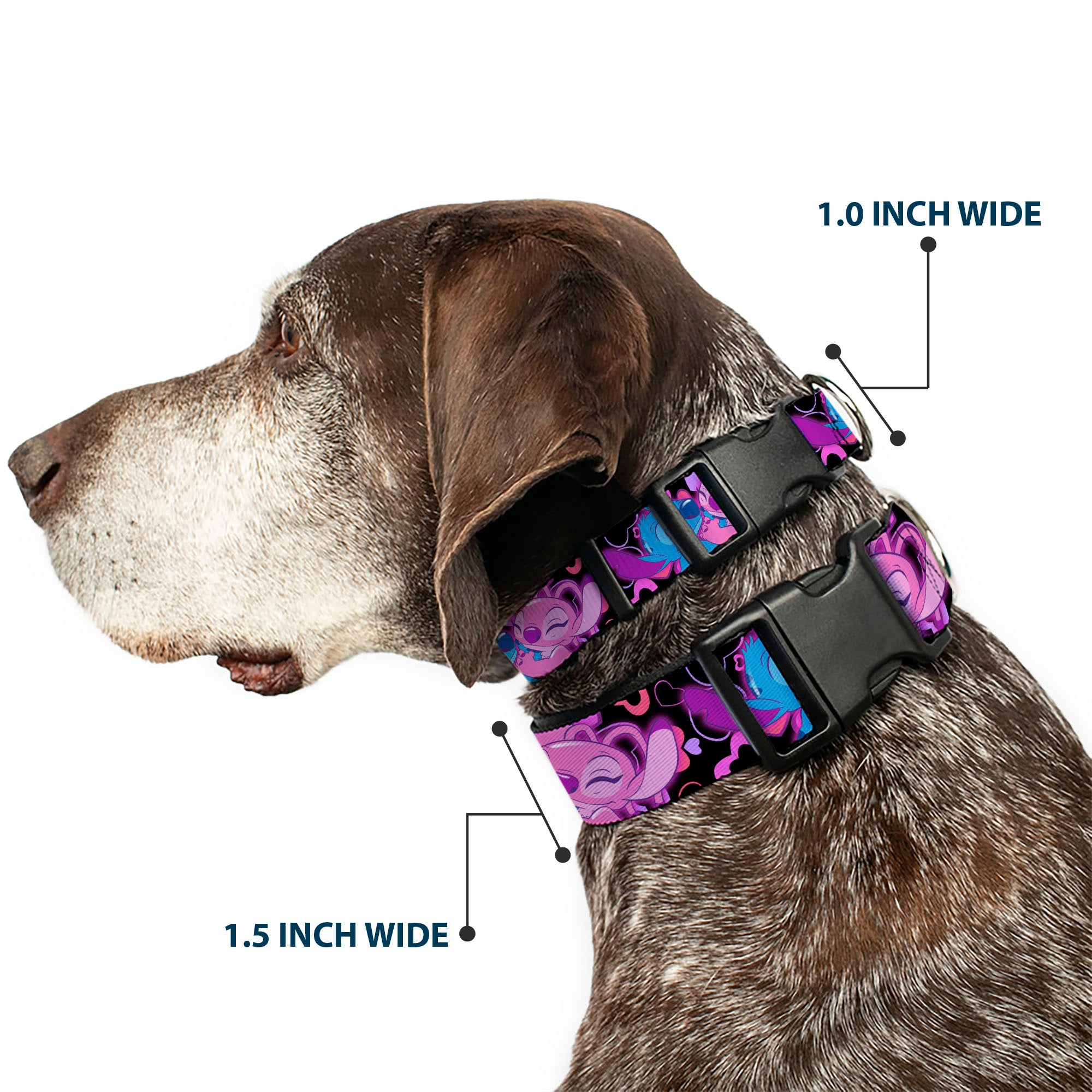 Plastic Clip Collar - Stitch and Angel Hugging Pose Black