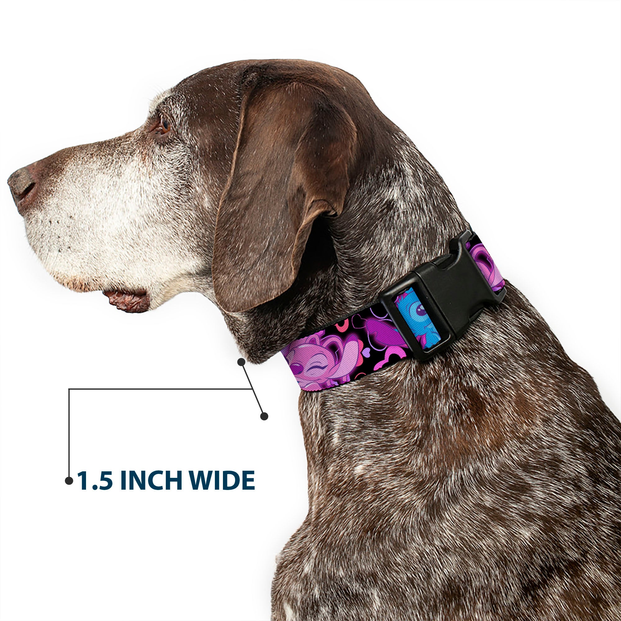 Plastic Clip Collar - Stitch and Angel Hugging Pose Black