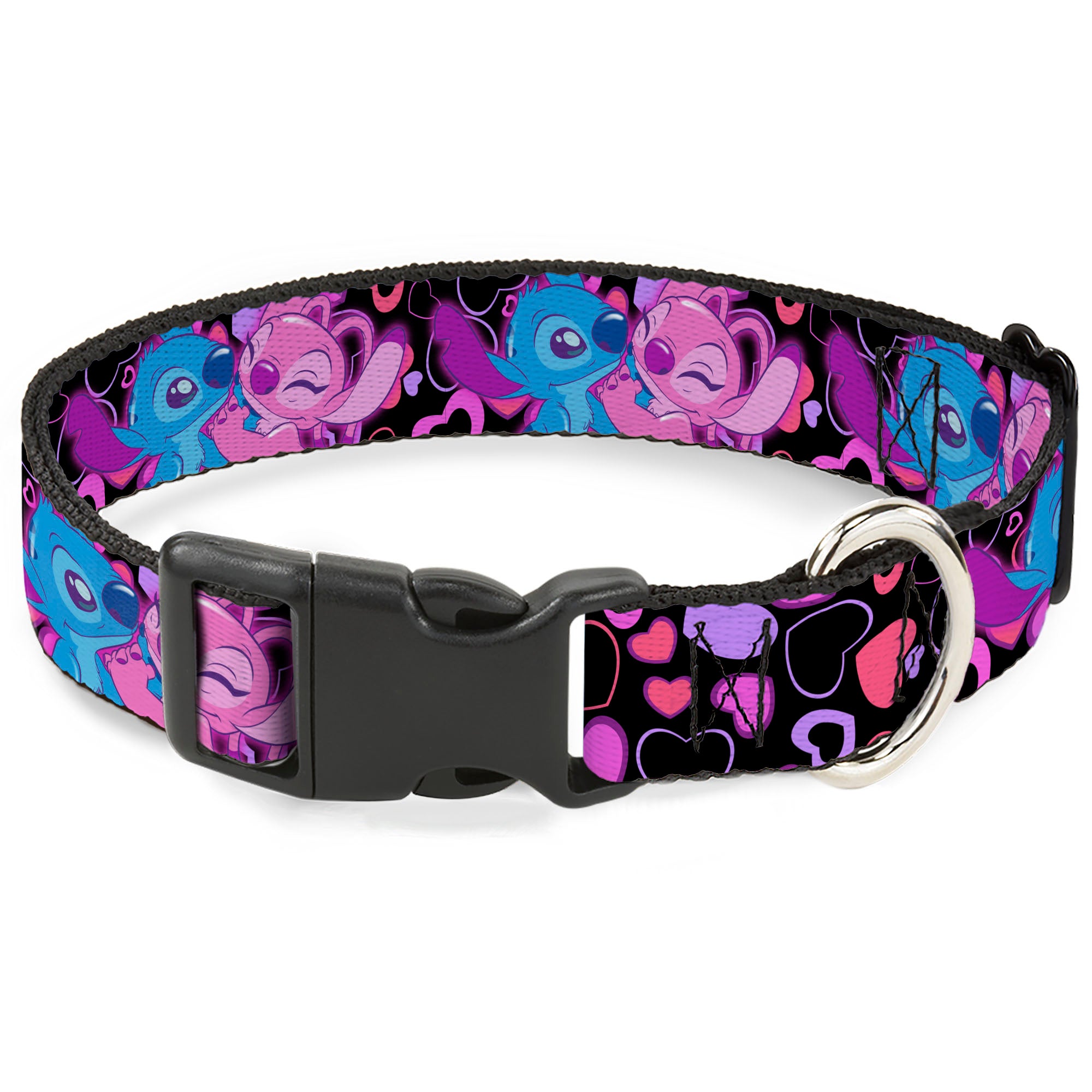 Plastic Clip Collar - Stitch and Angel Hugging Pose Black